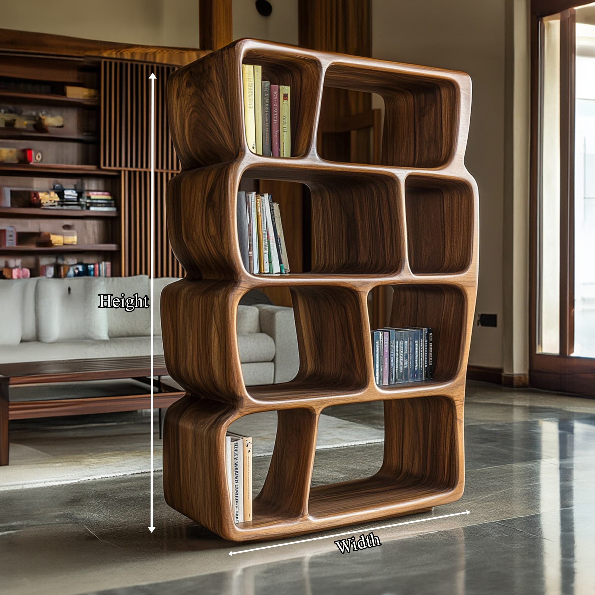 Mid Century Sculptural Bookshelf For Living Room And Office SINLKISC260