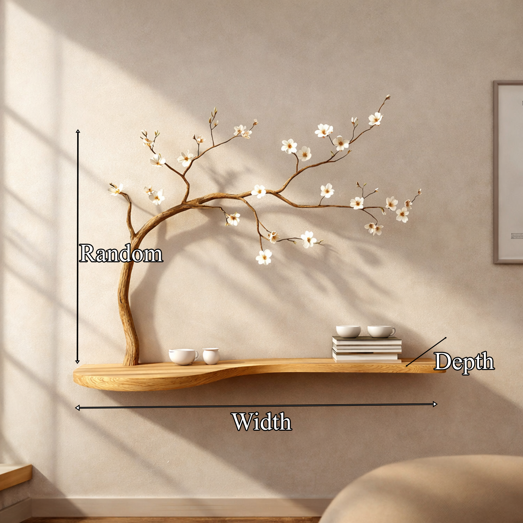 Rustic Sculptural Tree Shelf Wall Decor Handmade Wood For Living Room SINLKIFL246