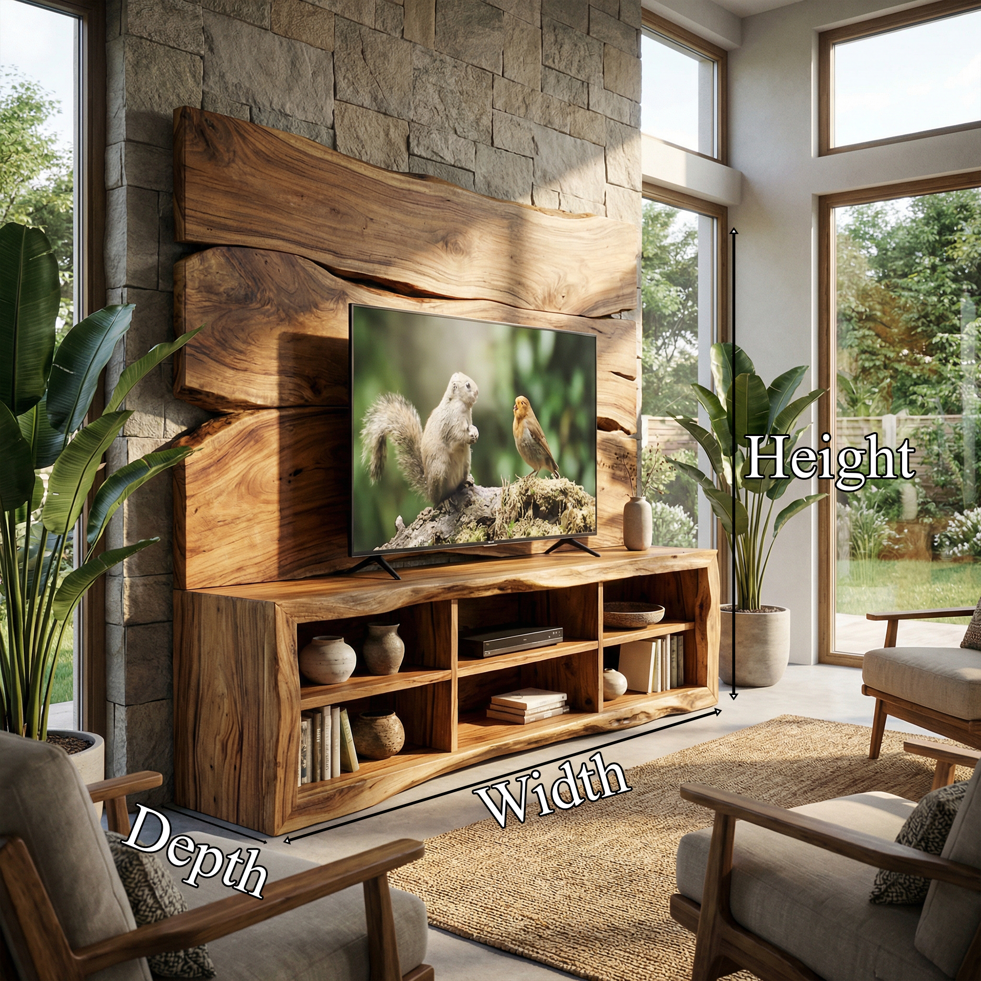 Modern TV Cabinet With Wood Wall Panel Living Room SINLKISC495
