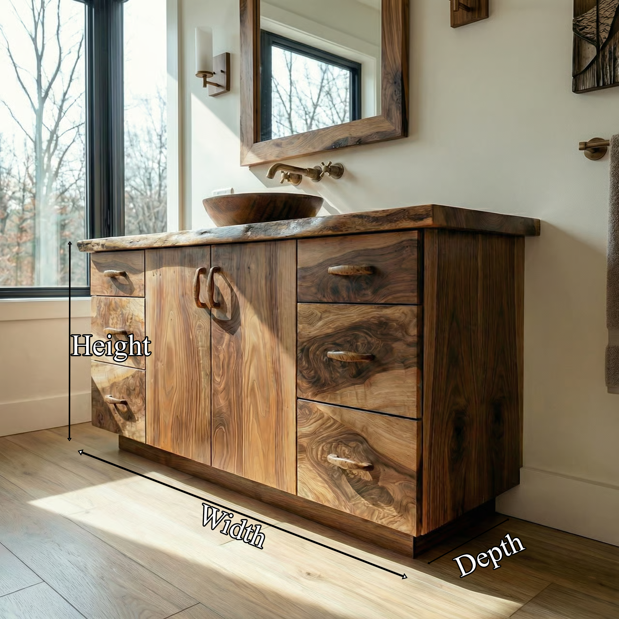 Rustic Solid Wood Bathroom Cabinet Natural Grain Storage Vanity SINLKIBRV270