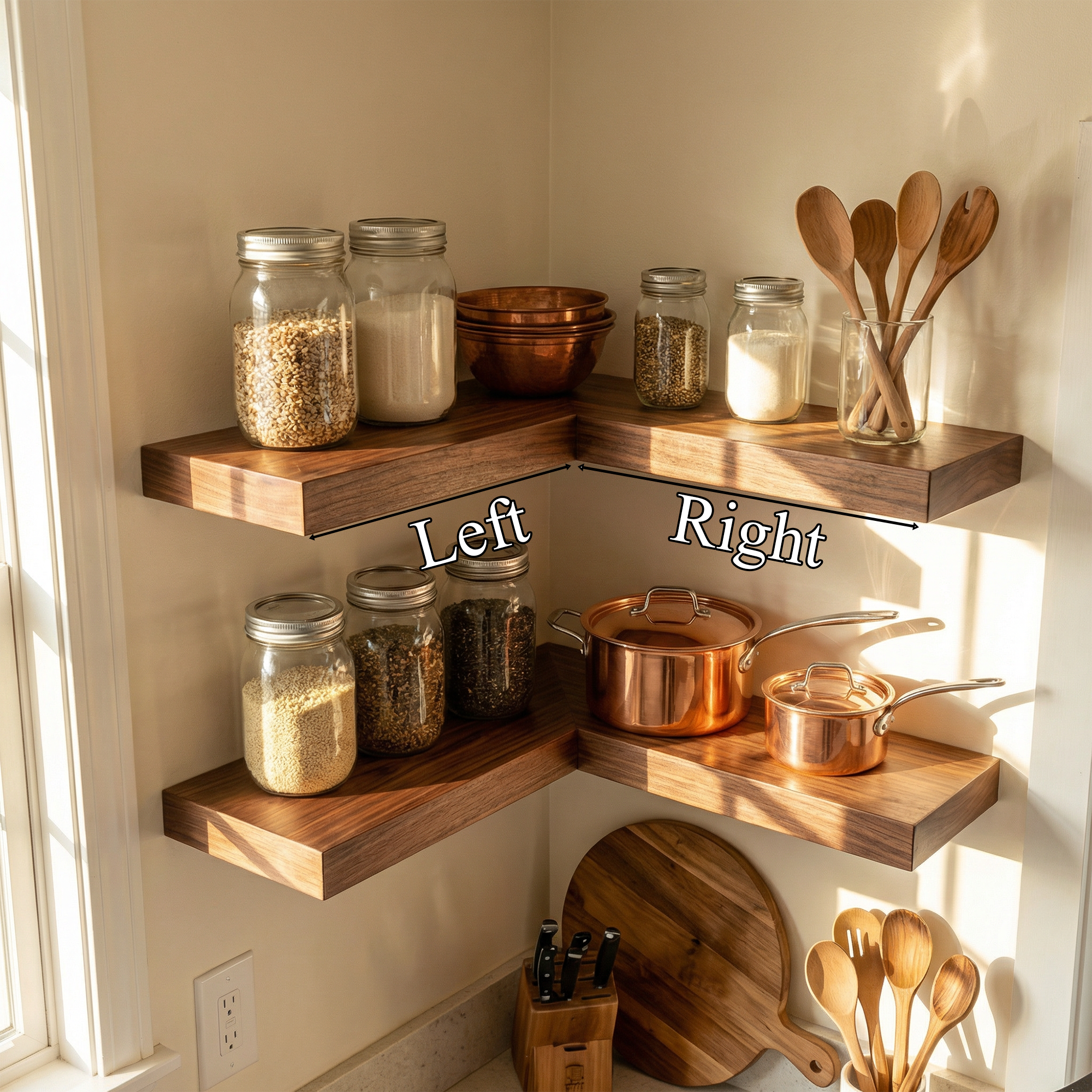 Modern Corner Wall Mounted Kitchen Shelving Unit Wood Storage Rack SINLKIFL477