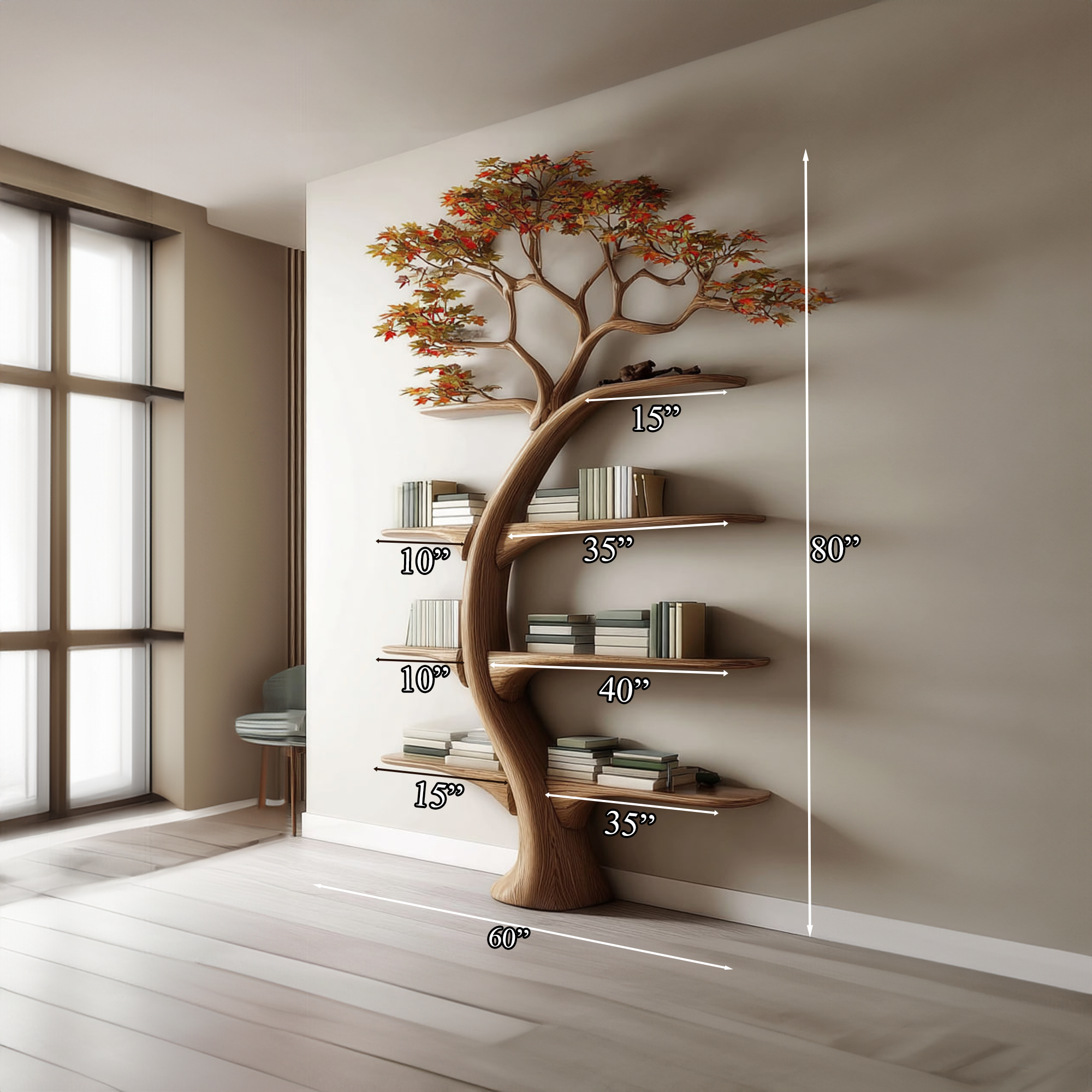 Midcentury Tree Bookshelf Bedroom Home Office SINLKITB247