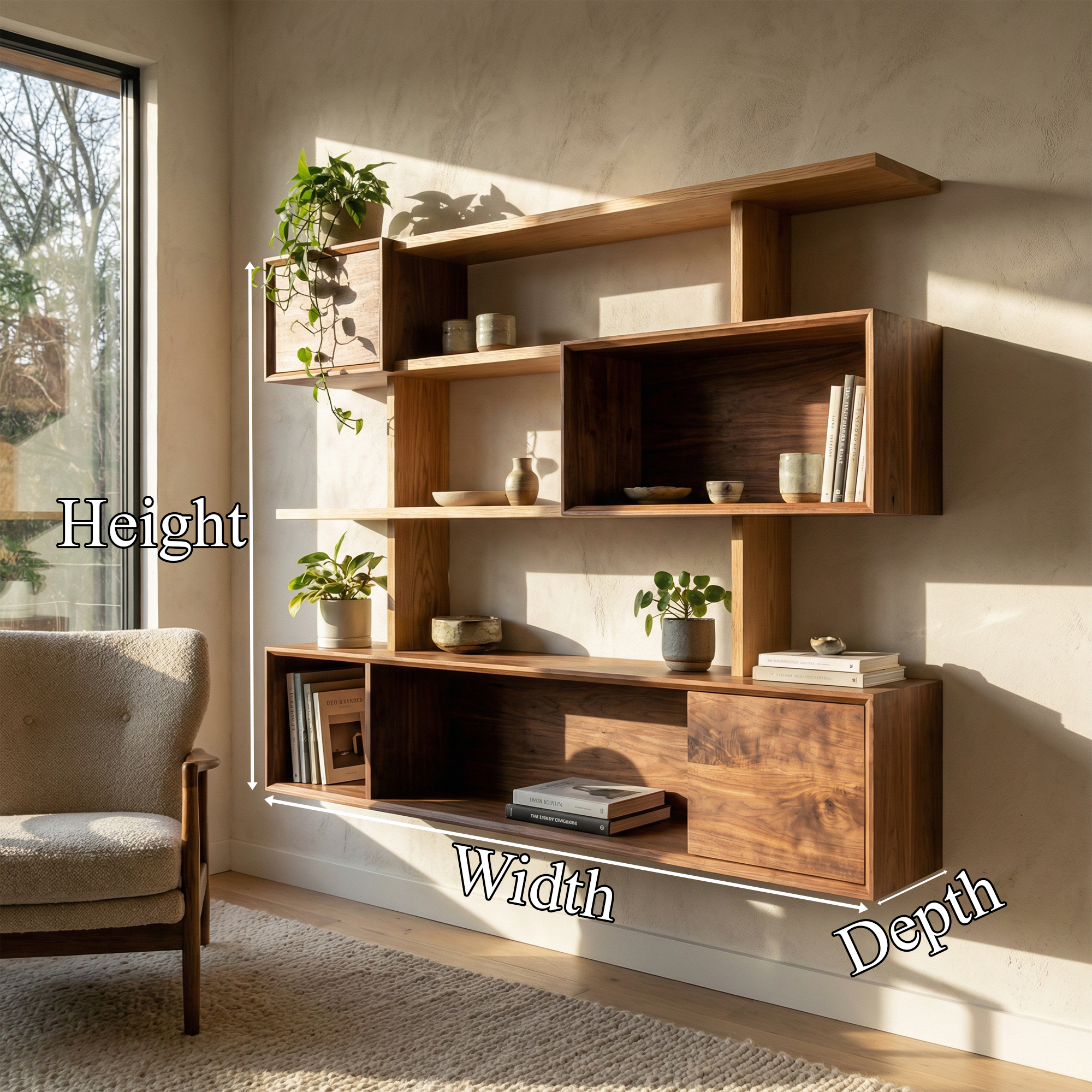 Modern Modular Wall Shelf Solid Wood Asymmetrical Storage Display SINLKIFL491