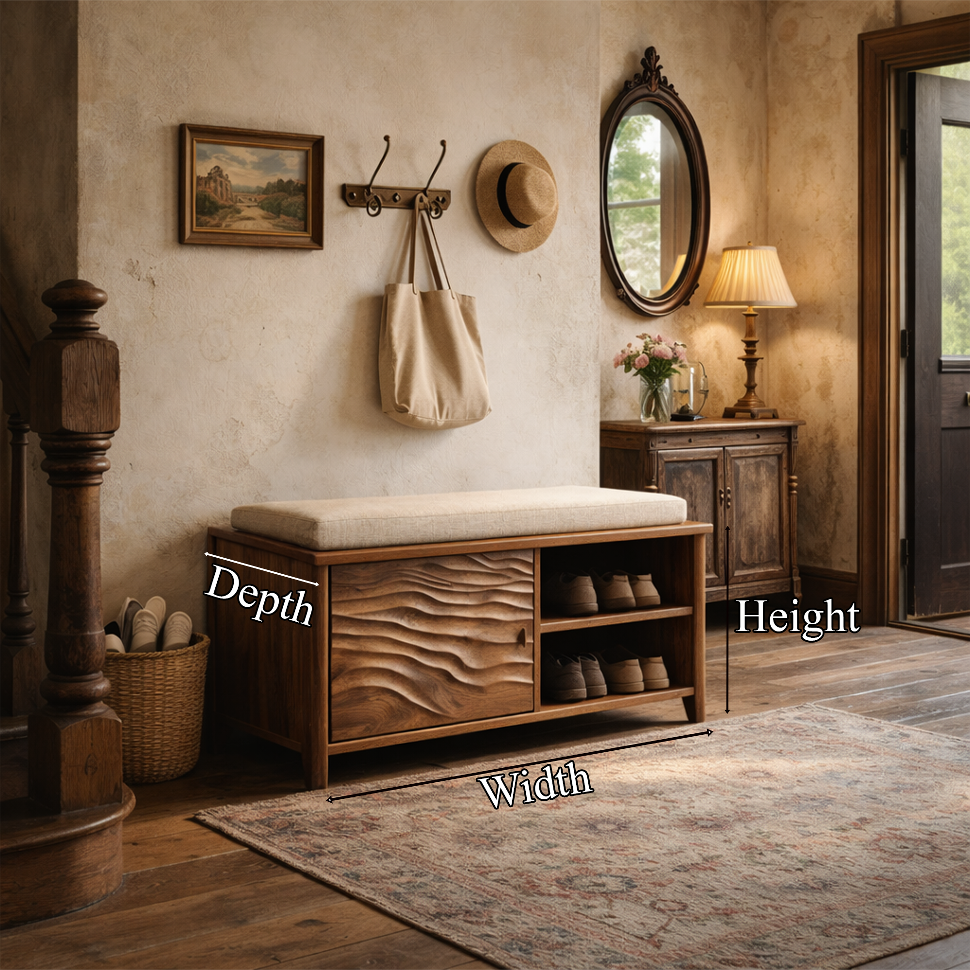 Rustic Storage Seating Bench For Entryway And Home Space SINLKISB086