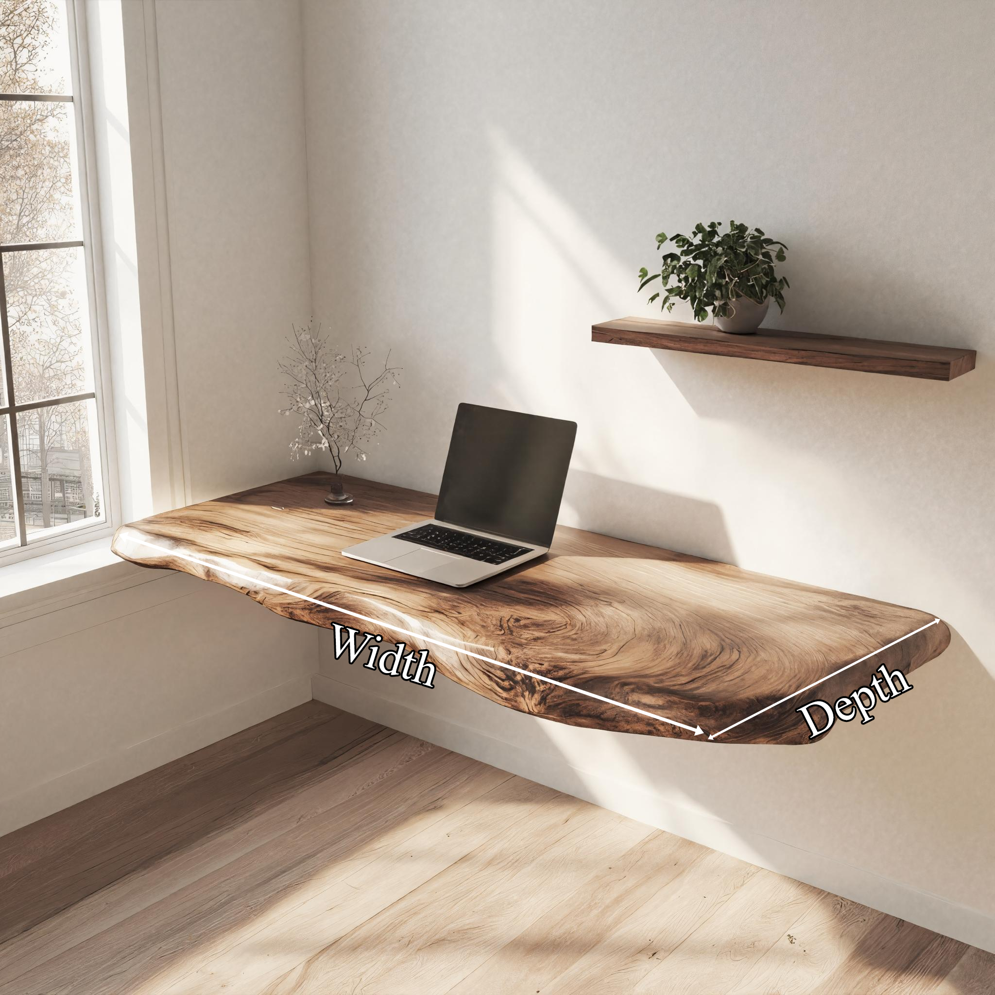 Handcrafted Live Edge Floating Work Shelf Modern Study Interior SINLKIFL380