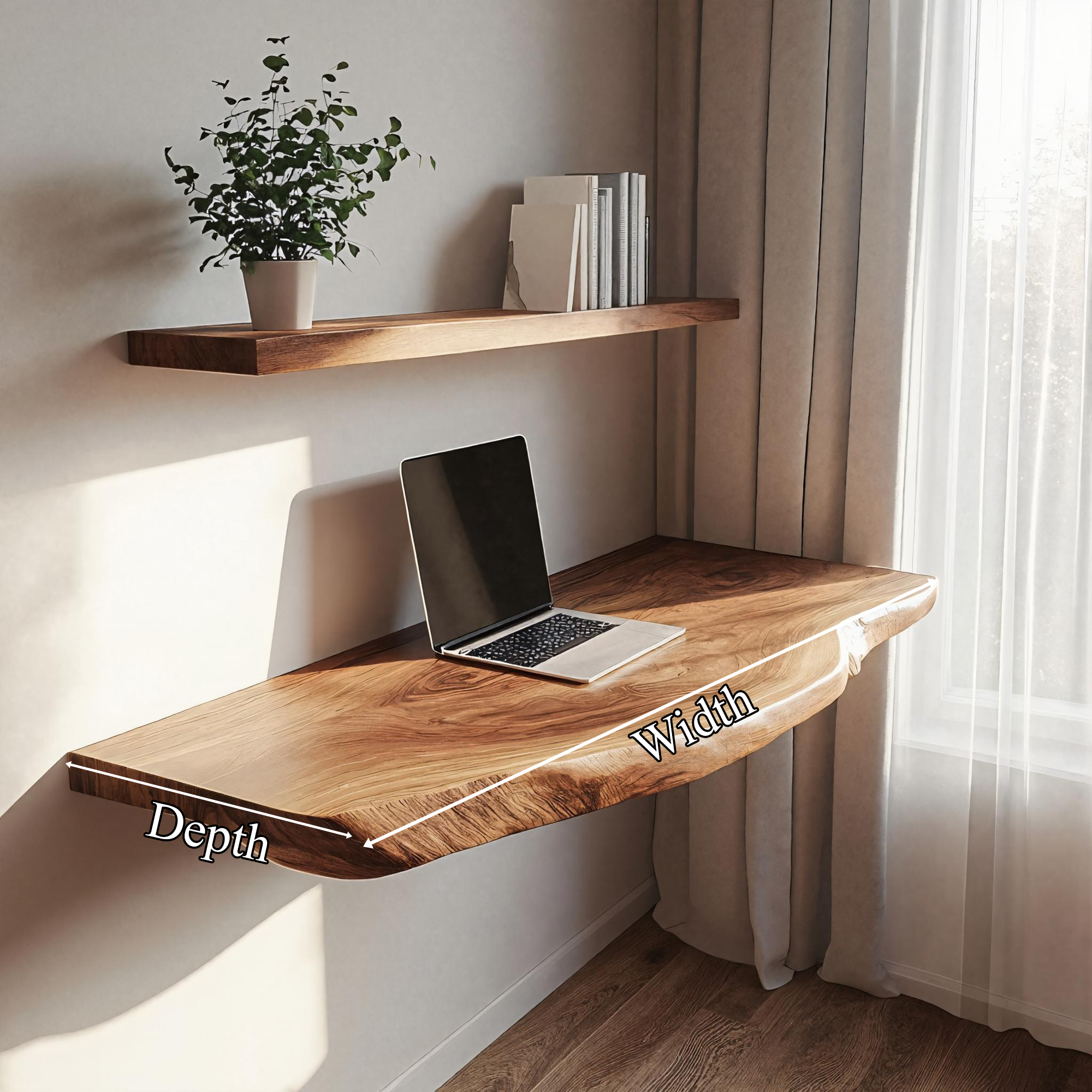 Natural Grain Solid Wood Floating Workspace Desk Interior SINLKIFL381