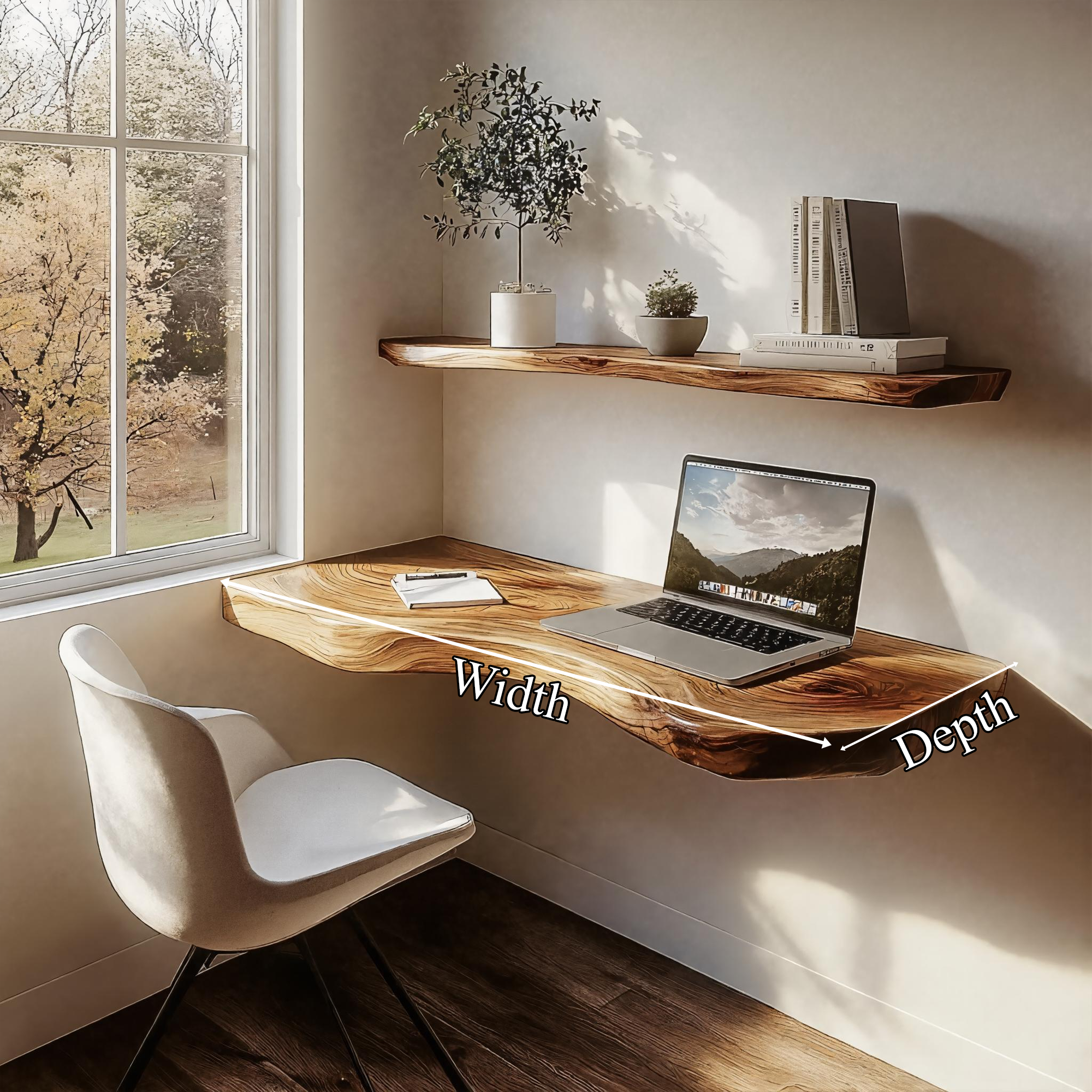 Minimal Live Edge Wall Desk Solid Wood Home Office Style SINLKIFL382