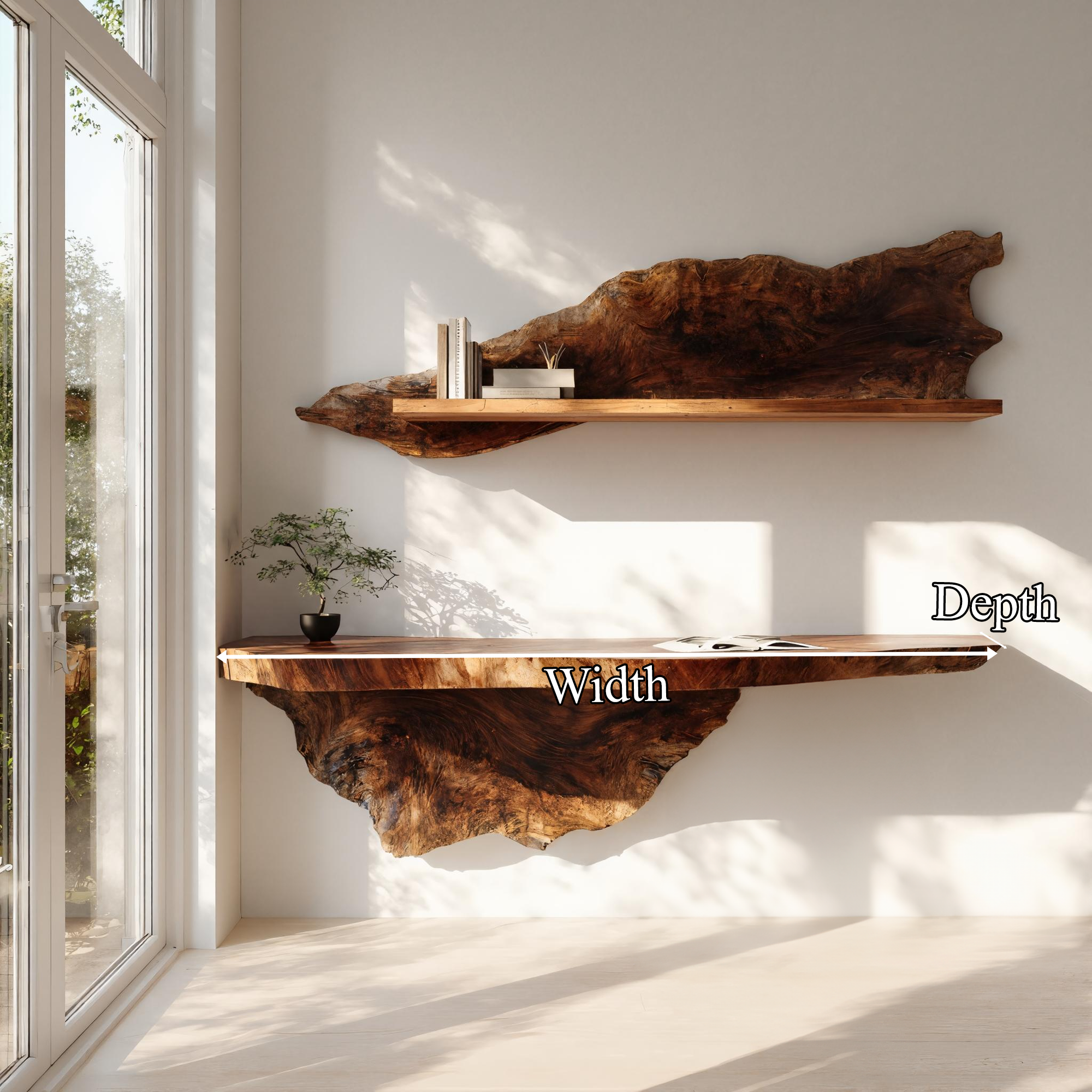 Organic Live Edge Solid Wood Floating Desk Natural Workspace Interior SINLKIFL383