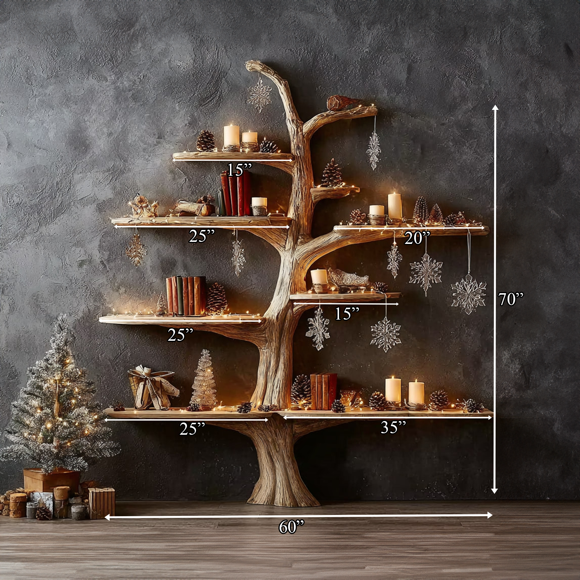 Rustic Tree Bookshelf Winter Living Room SINLKITB276