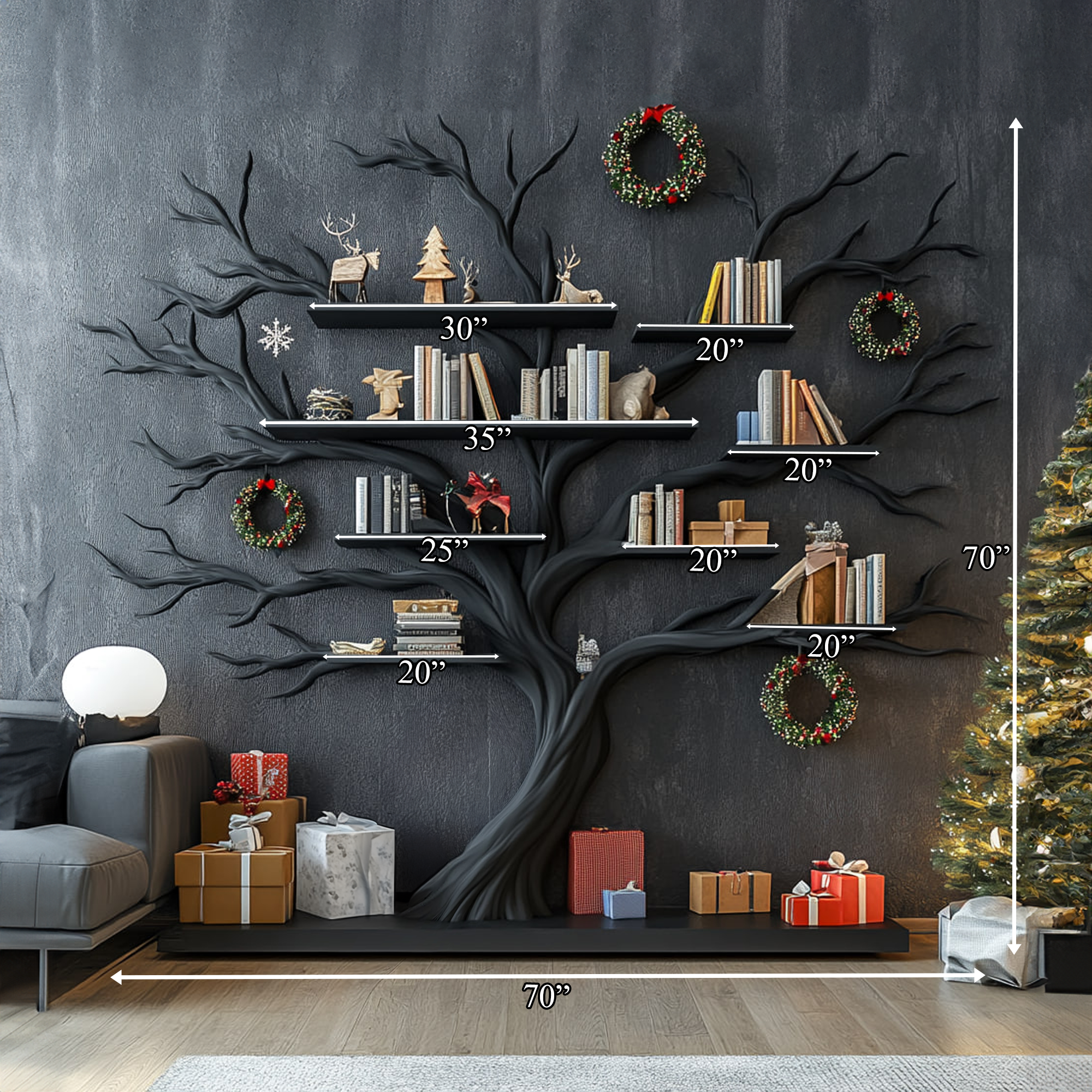 Rustic Artistic Tree Bookshelf Living Room Christmas Display SINLKITB492