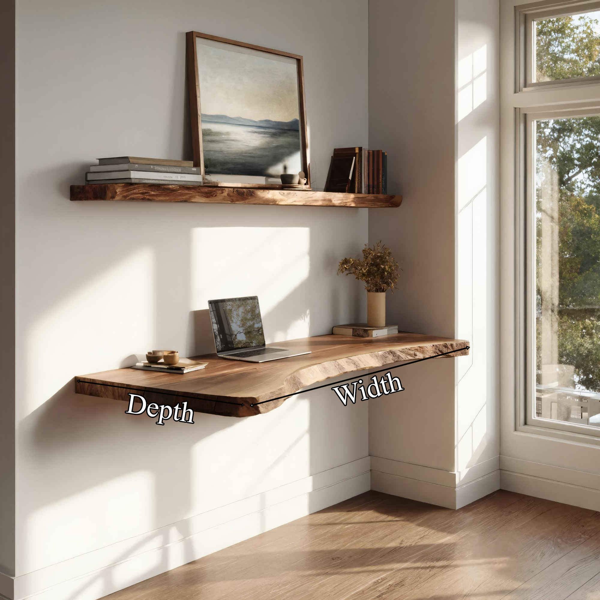 Minimal Solid Wood Wall Desk Natural Light Home Office Interior SINLKIFL386