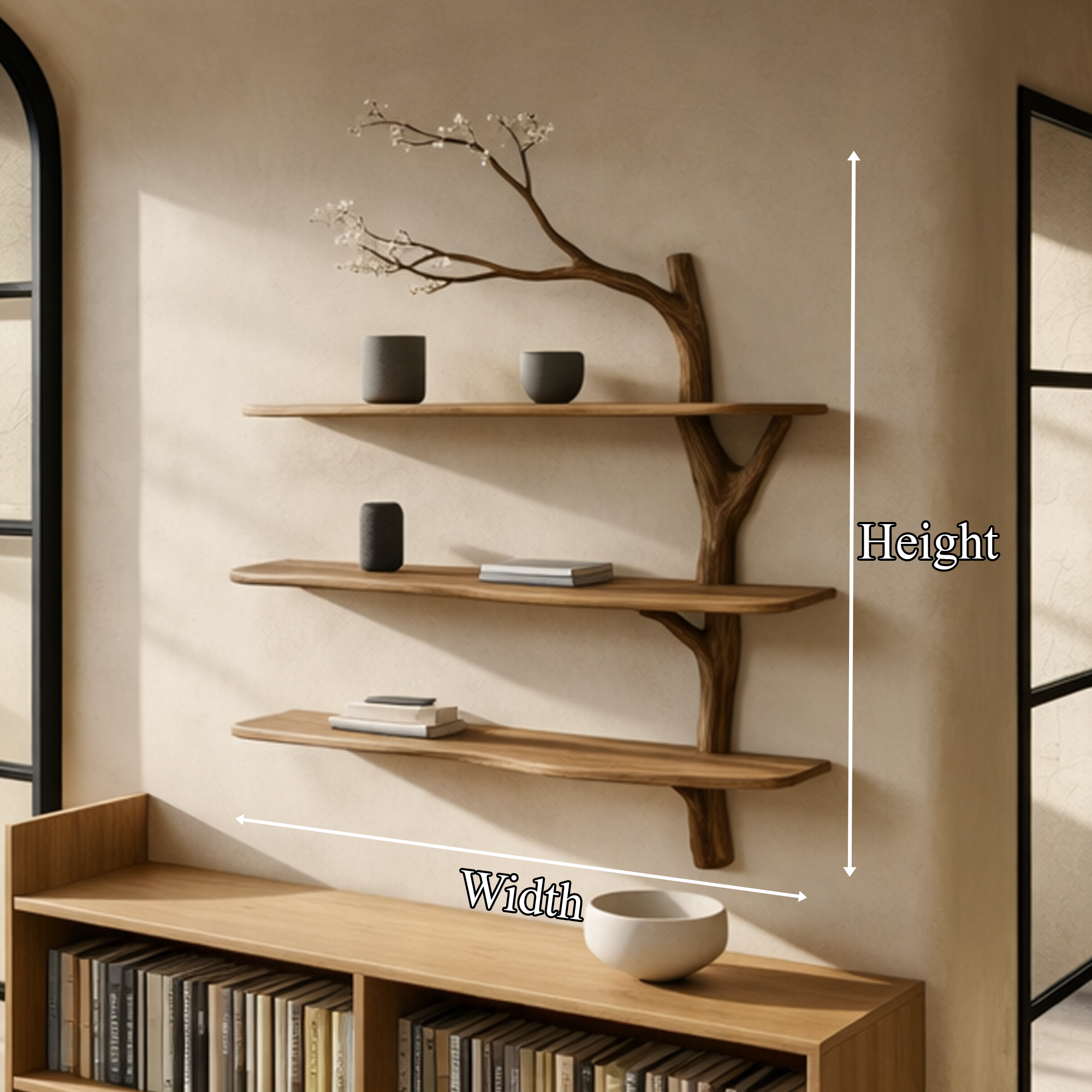 Rustic Tree Branch Wall Shelf Living Room Sculptural Floating Wood Shelves Decor SINLKITBS120