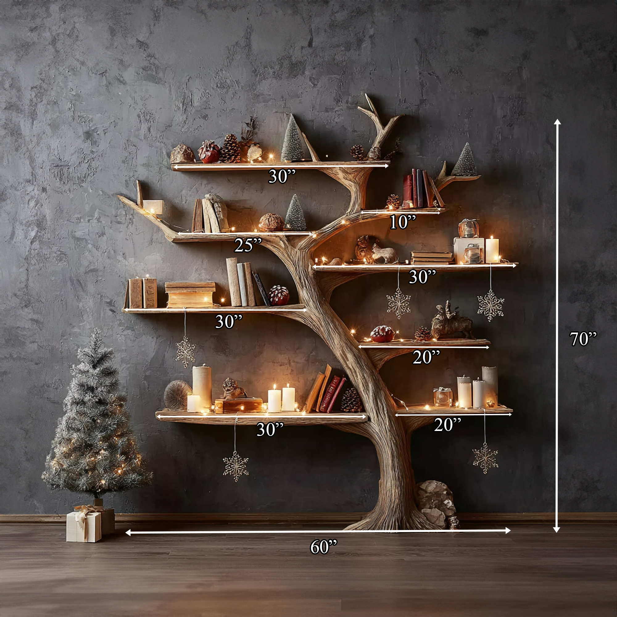 Rustic Tree Bookshelf Holiday Living Room SINLKITB274