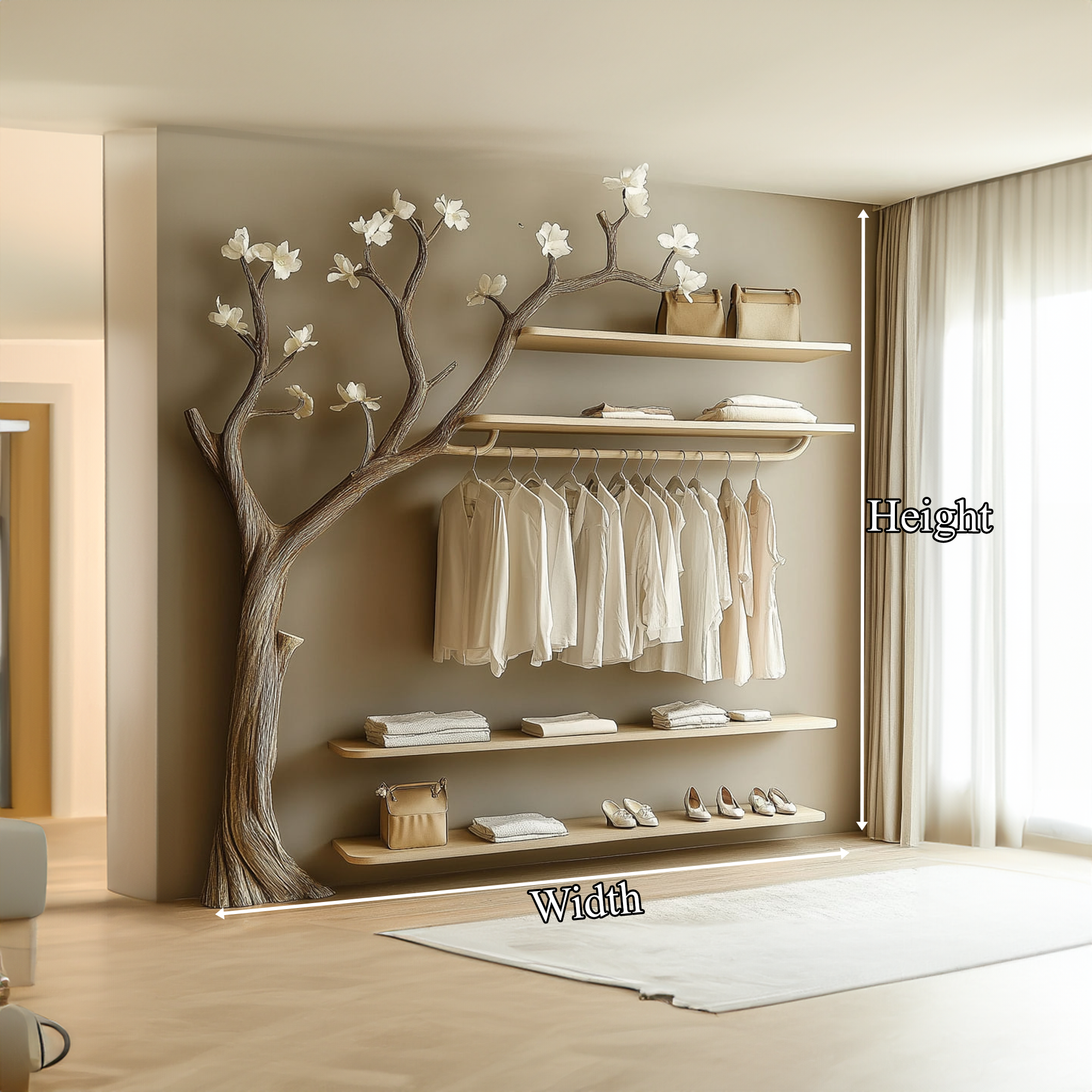 Rustic Organic Tree Wardrobe Shelf Blooming Living Room SINLKITB551