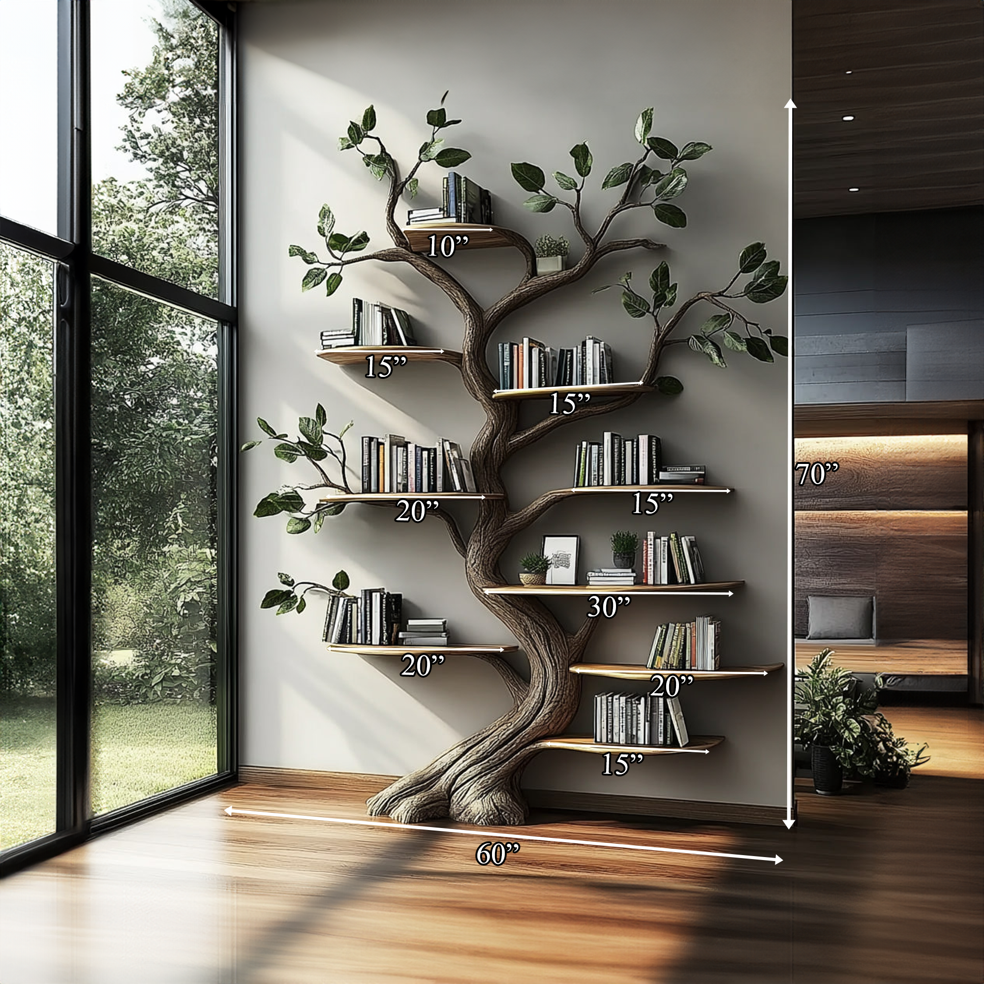 Rustic Tree Inspired Bookshelf Living Room Library Reading Corner SINLKITB481