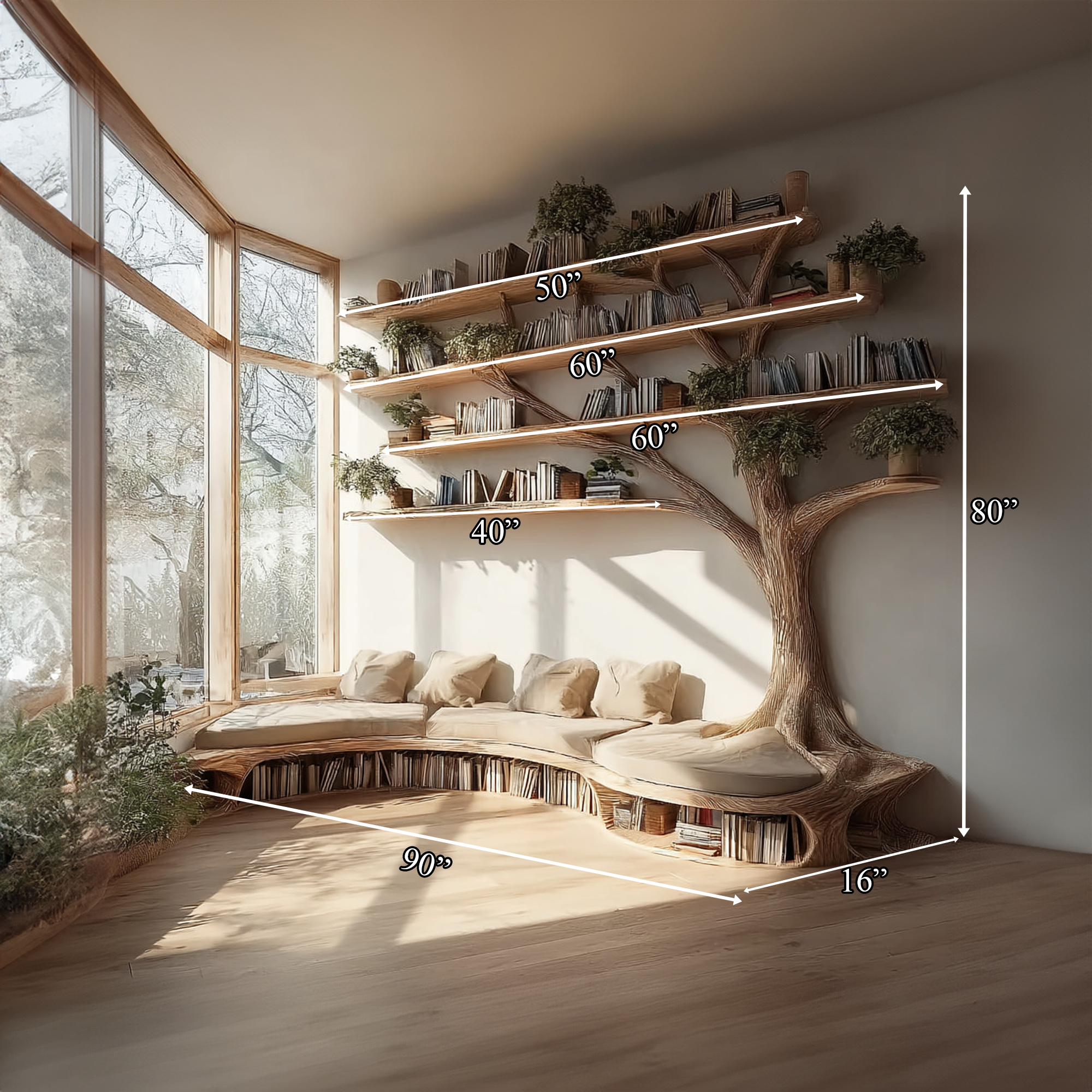 Rustic Tree Bookshelf Seating Home Office SINLKITB281