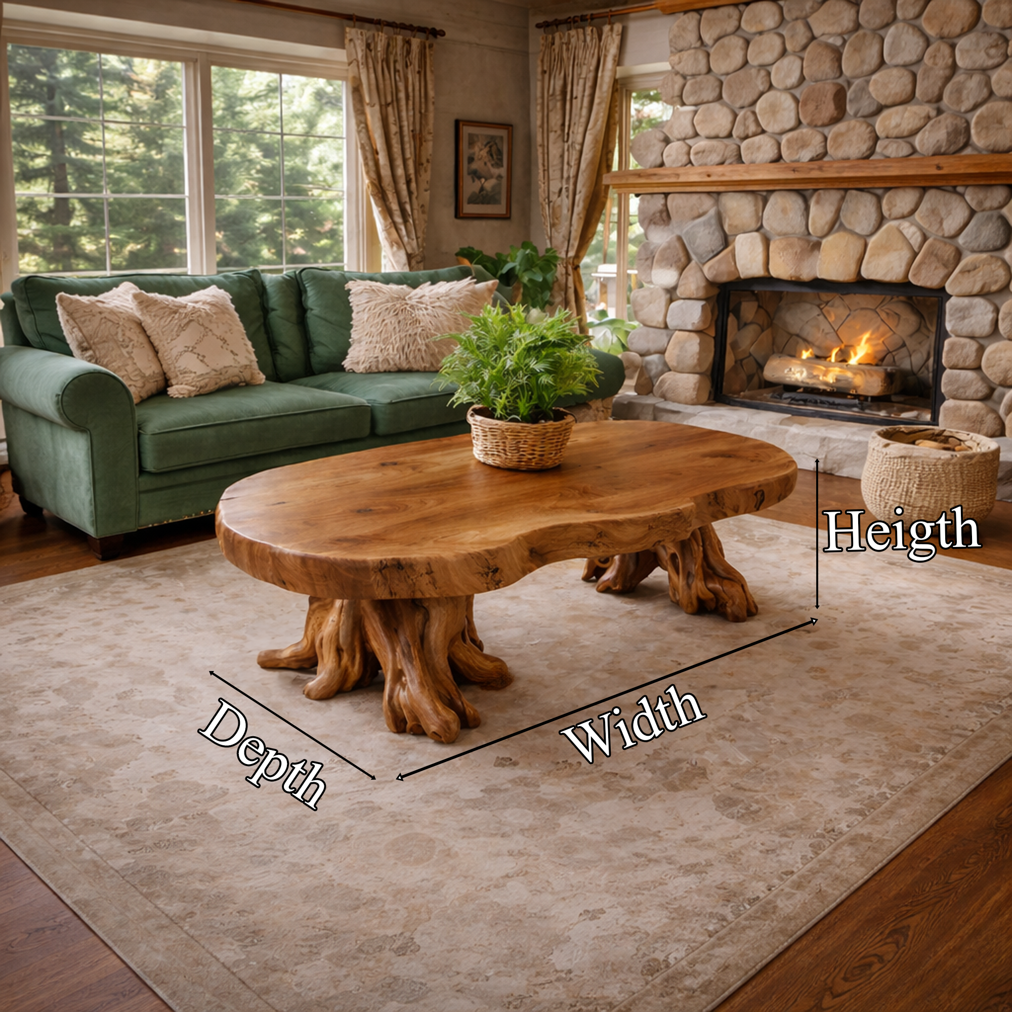 Rustic Root Style Solid Wood Coffee Table Cozy Living Room Interior SINLKICF309