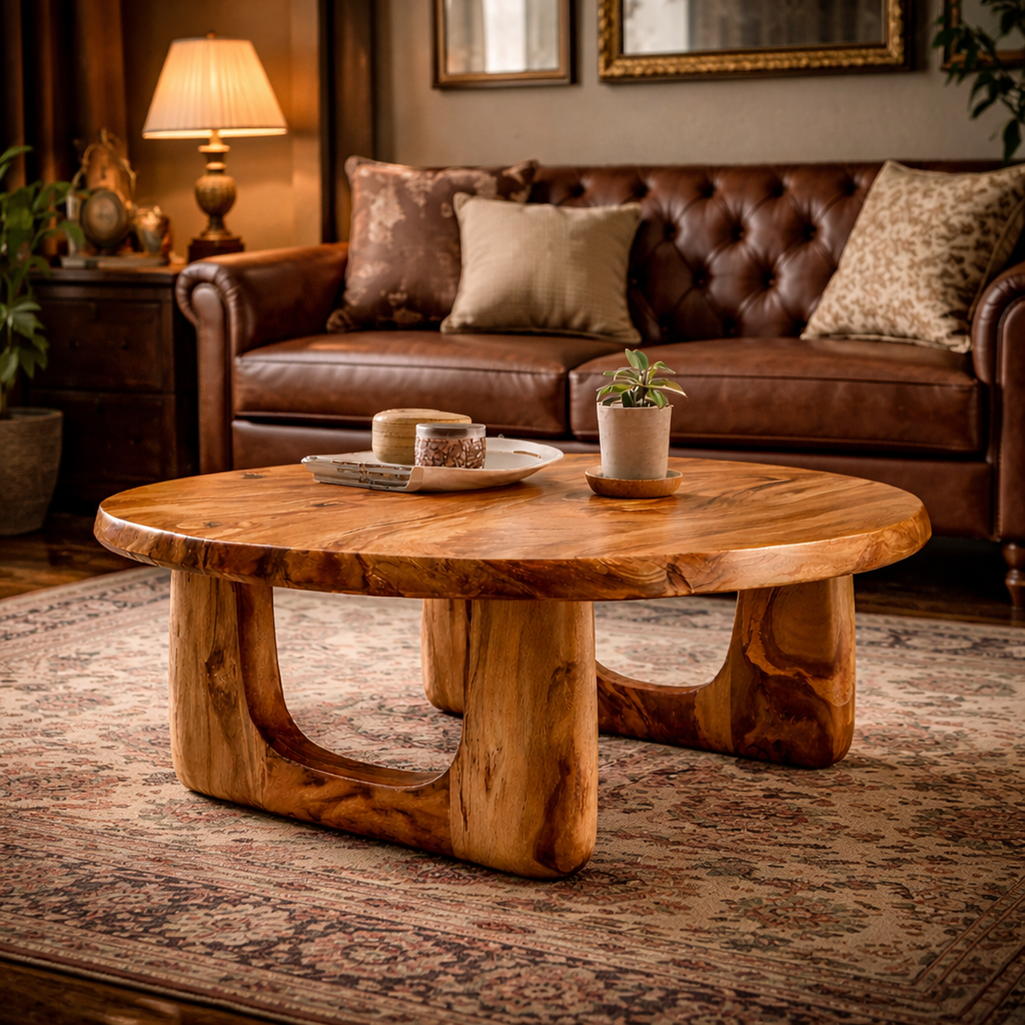 Dual Arch Solid Wood Coffee Table Soft Organic Modern Living Room Interior SINLKICF323
