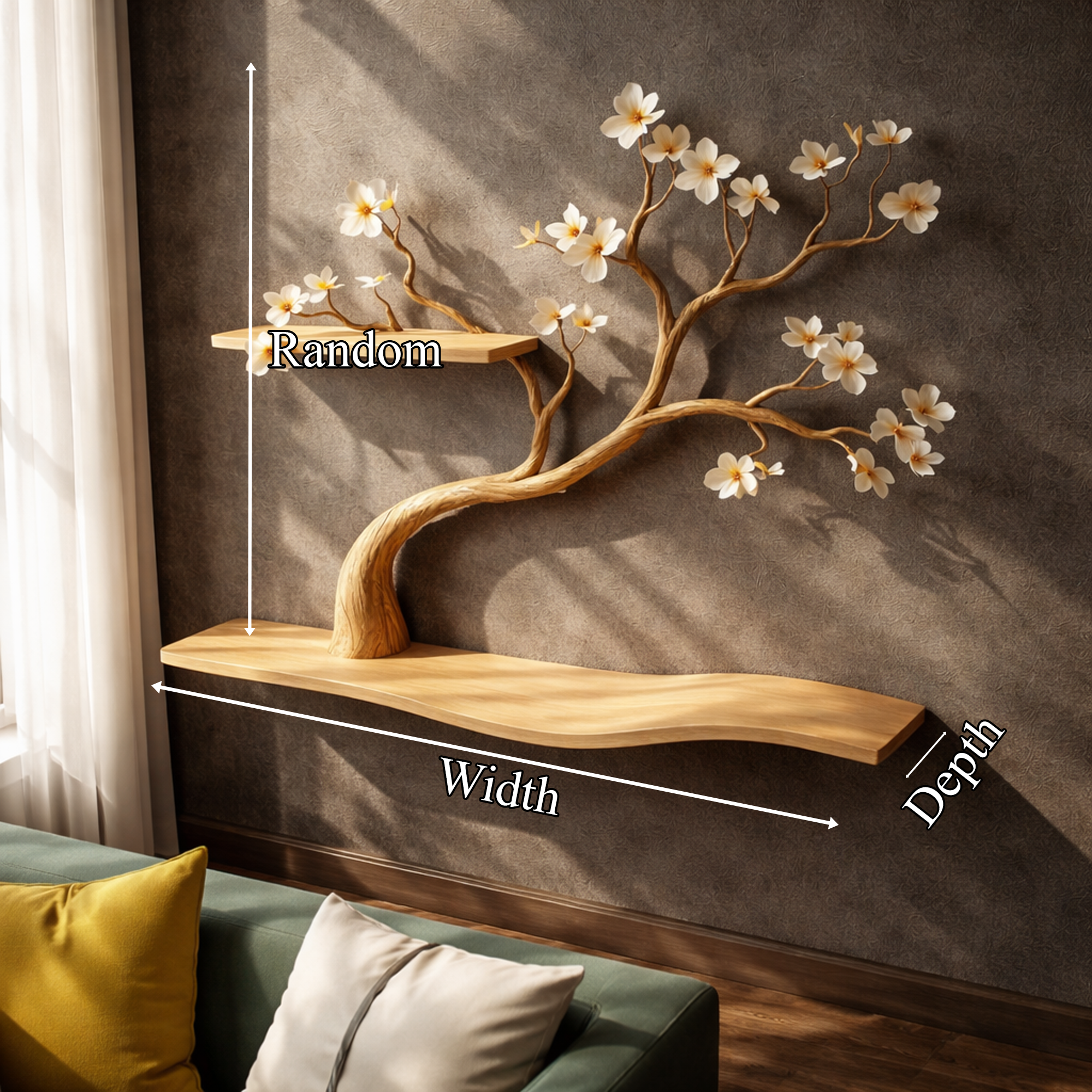 Rustic Tree Shelf Wall Mounted For Living Room And Cat Space SINLKIFL252