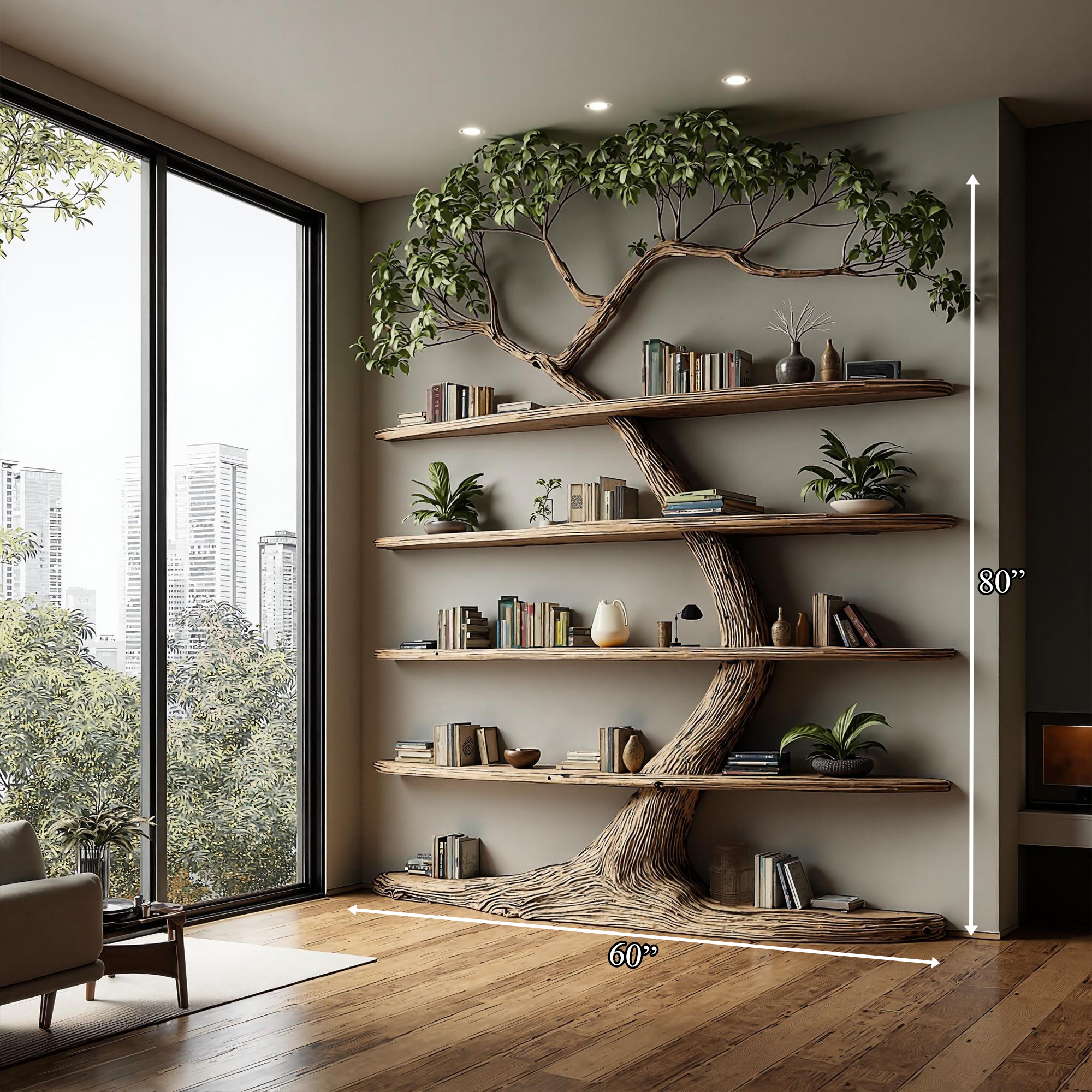 Rustic Tree Bookshelf Tall Living Room SINLKITB282