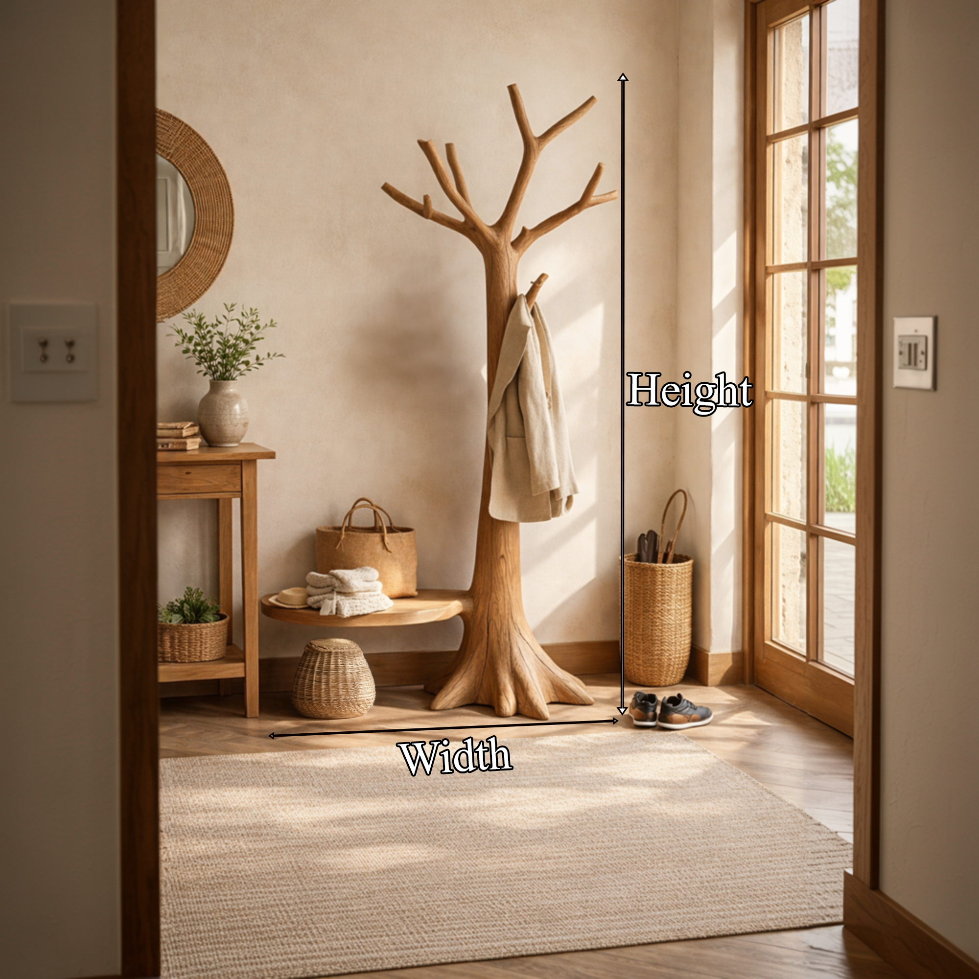 Sculptural Tree Coat Rack Solid Wood Entryway Interior Statement Decor SINLKITCR092