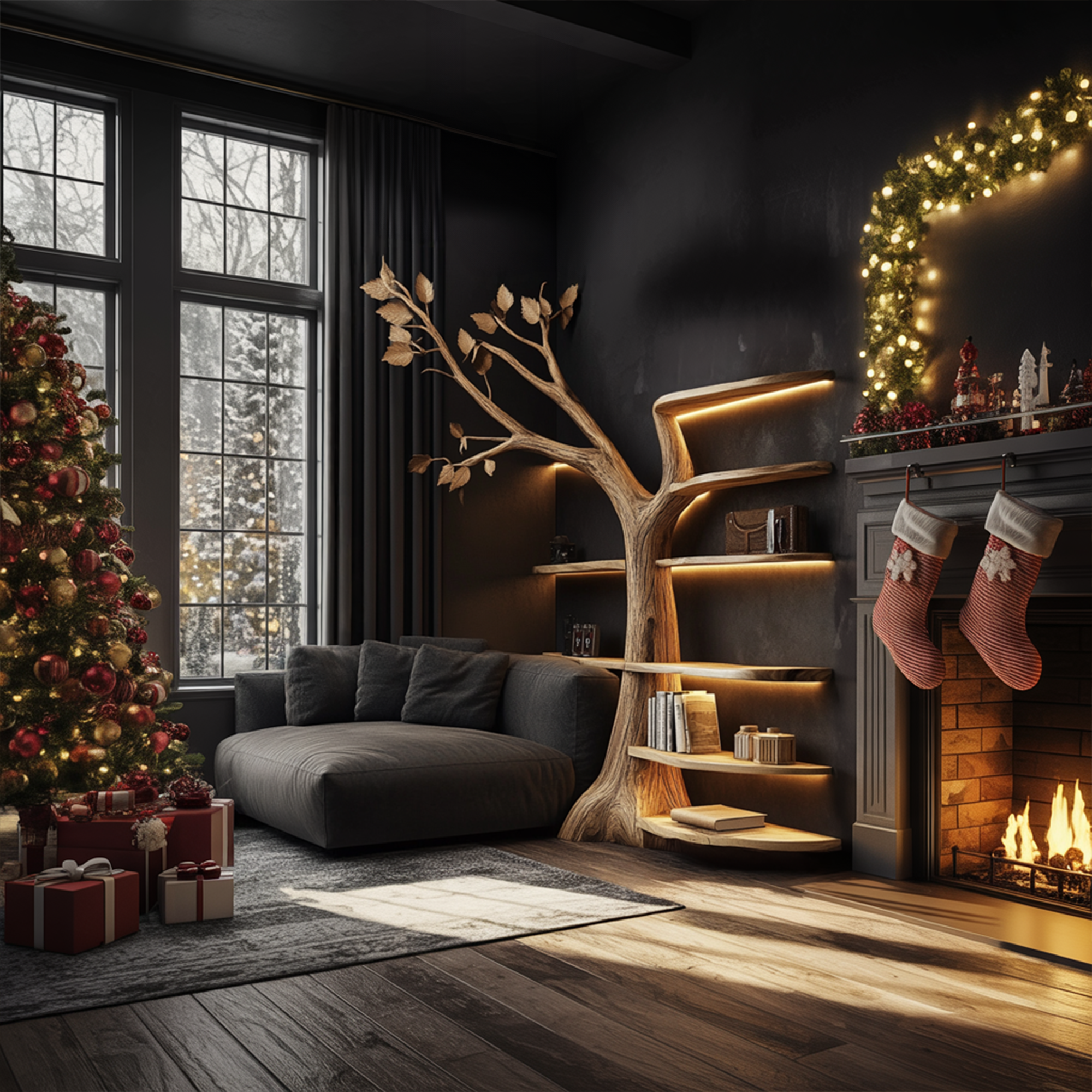 Rustic Tree Bookshelf Christmas Decor Living Entryway SINLKITB587