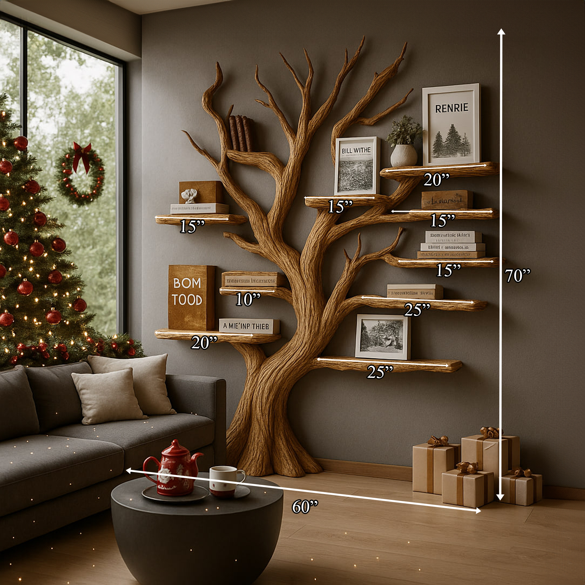 Rustic Christmas Tree Bookshelf Living Room SINLKITB496