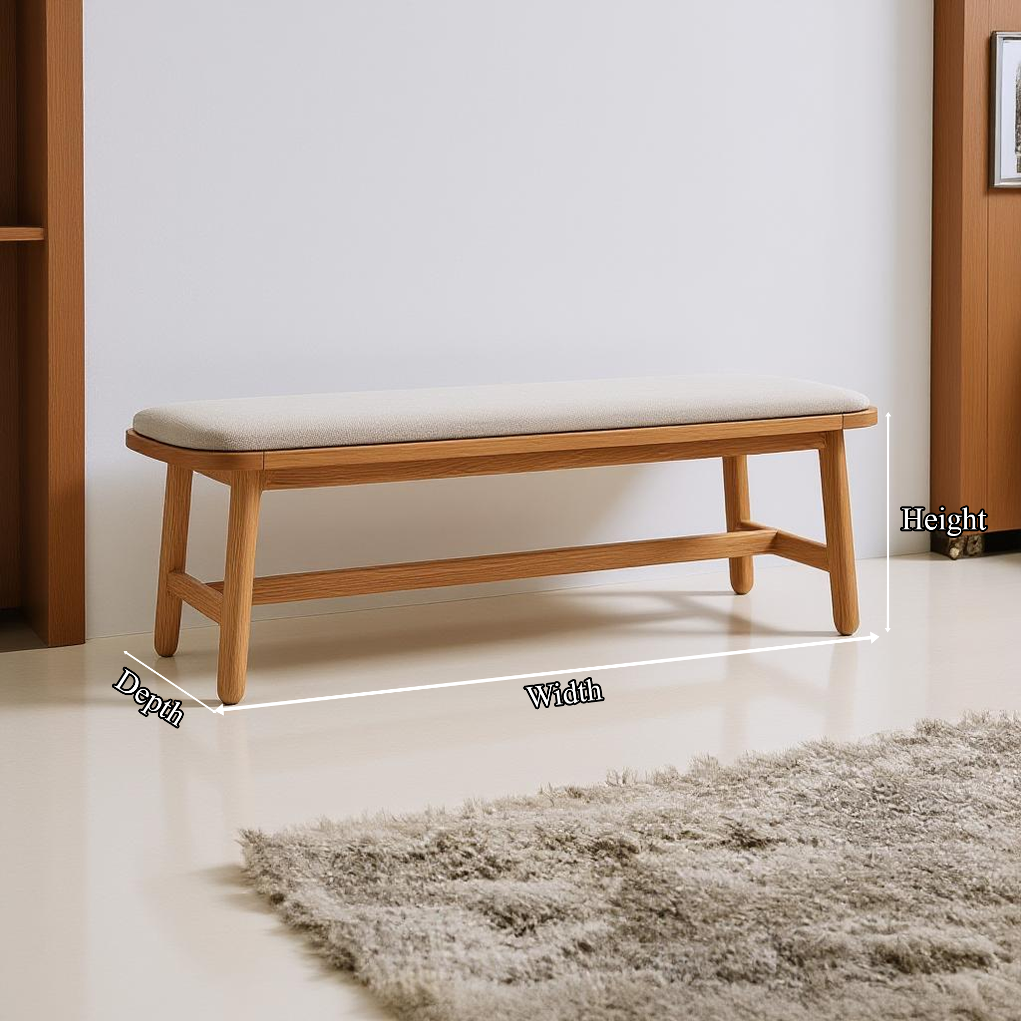 Mid Century Bench Bedroom Accent Furniture SINLKIRS030