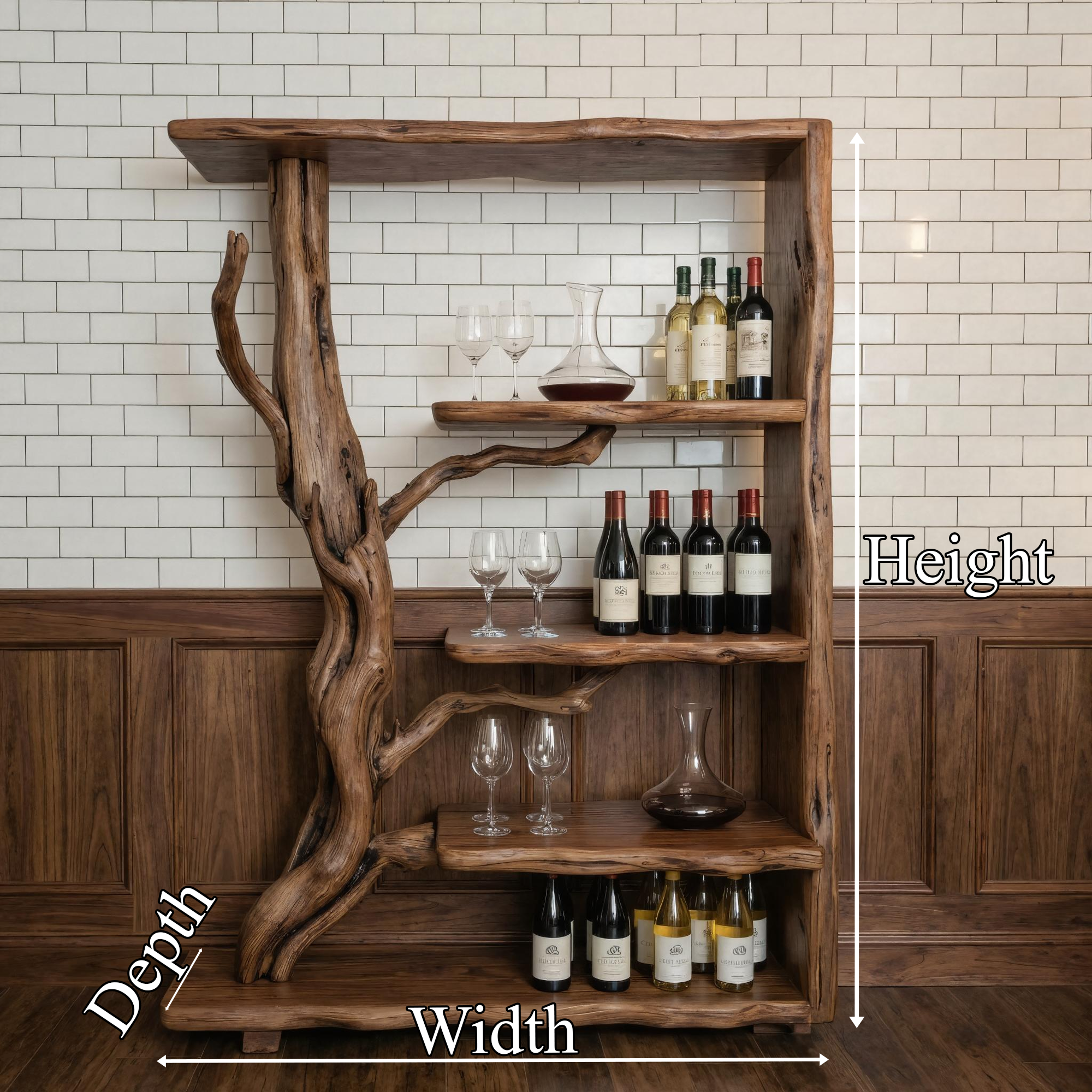 Organic Tree Branch Wine Rack Wooden Wall Shelf For Kitchen Dining Room Home Bar SINLKIWR005