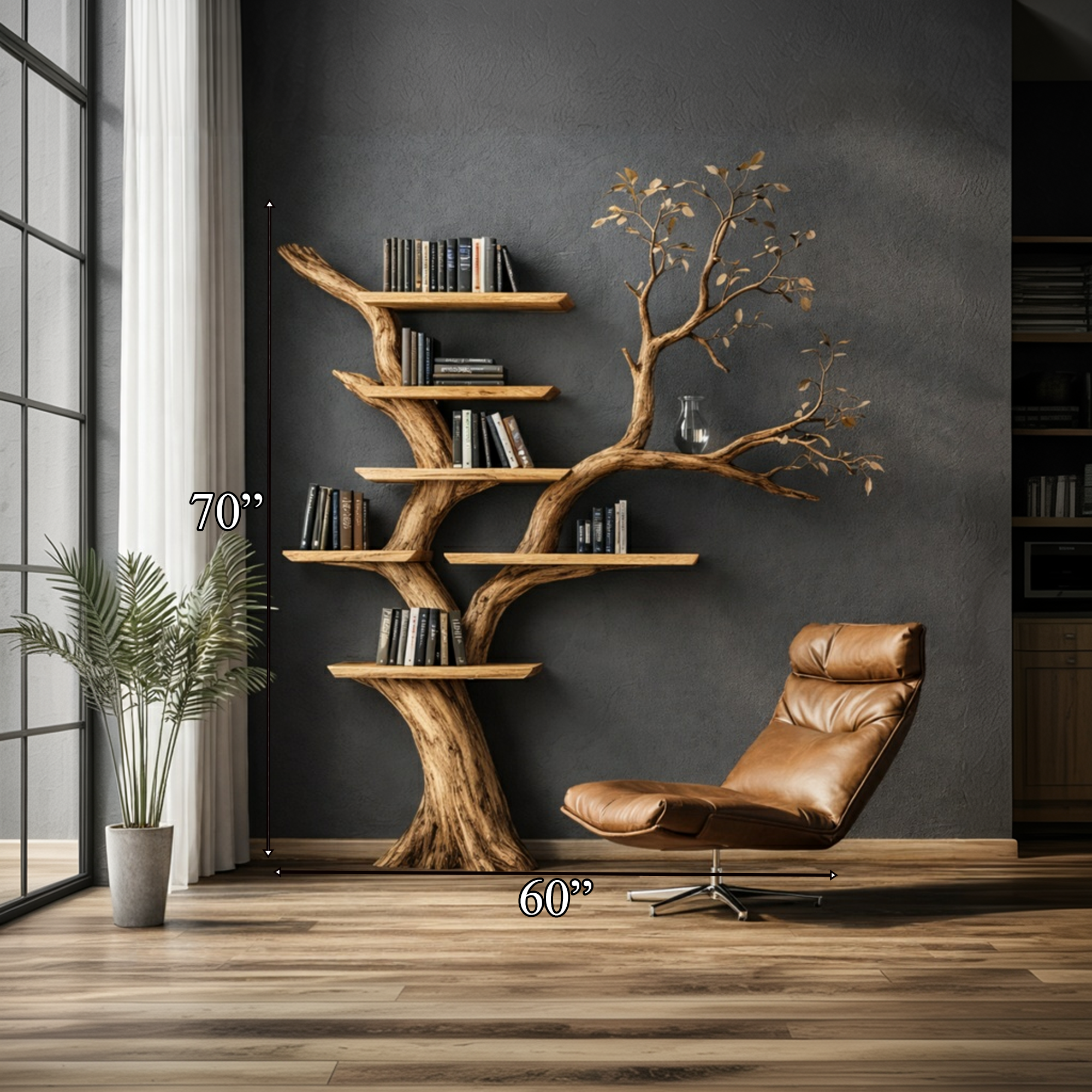 Handcrafted Tree Bookshelf Living Room Interior Statement Wall Feature SINLKITB666