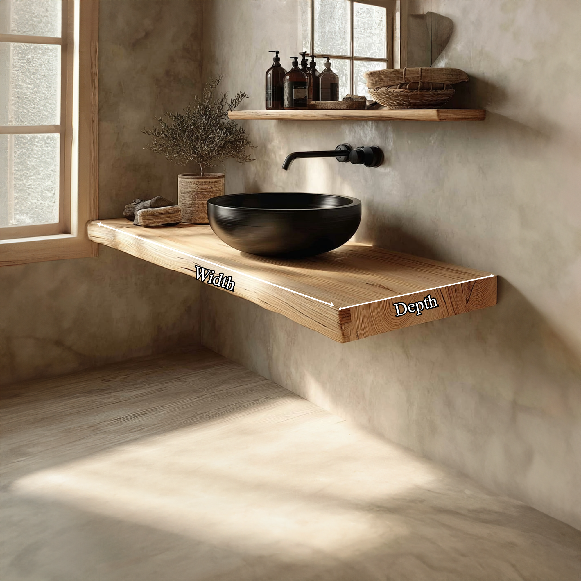 Midcentury Floating Shelf Natural Edge Vanity Wash Room SINLKIBRV162