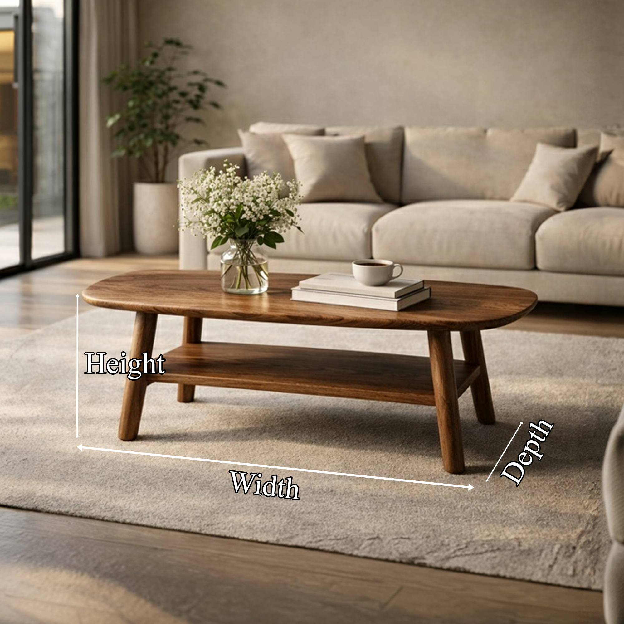 Mid Century Solid Wood Coffee Table Modern Living Room Interior SINLKICF283