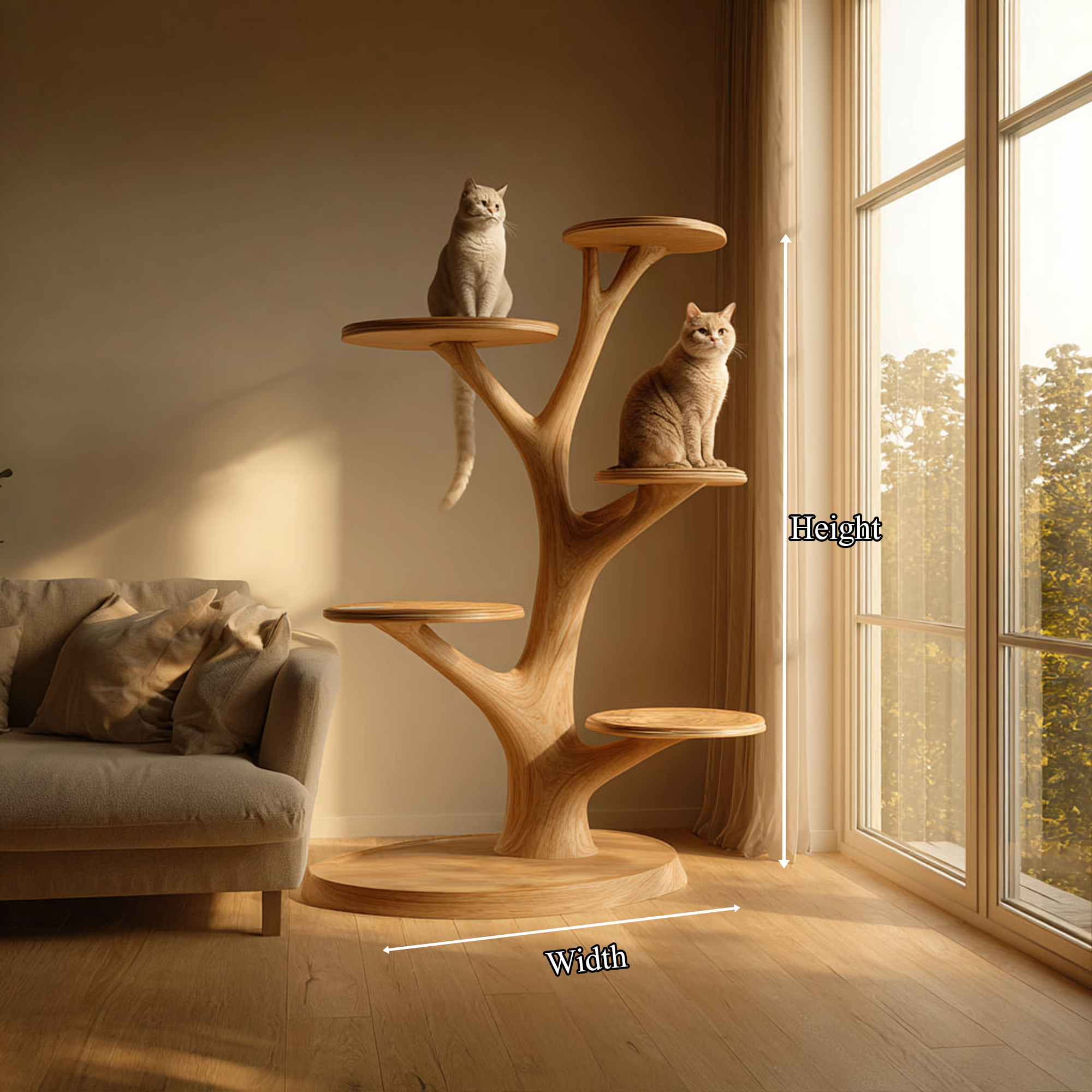 Rustic Wooden Cat Tower Bedroom Modern Decor SINLKITT053