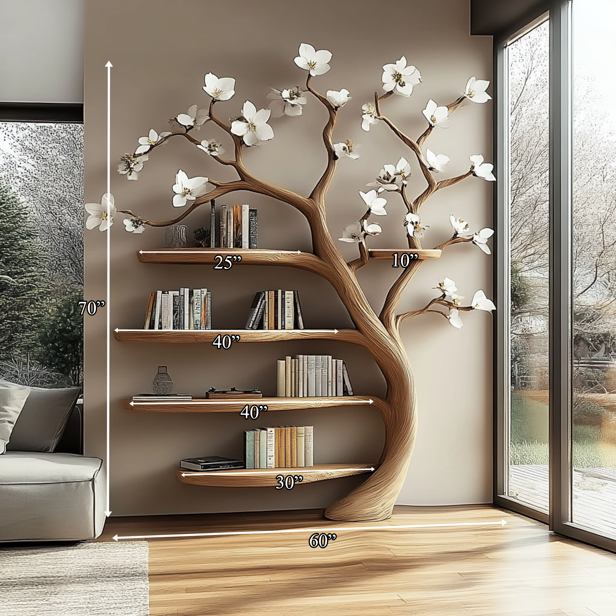 Rustic Tree Bookshelf Living Room Flower Wall Display SINLKITB484