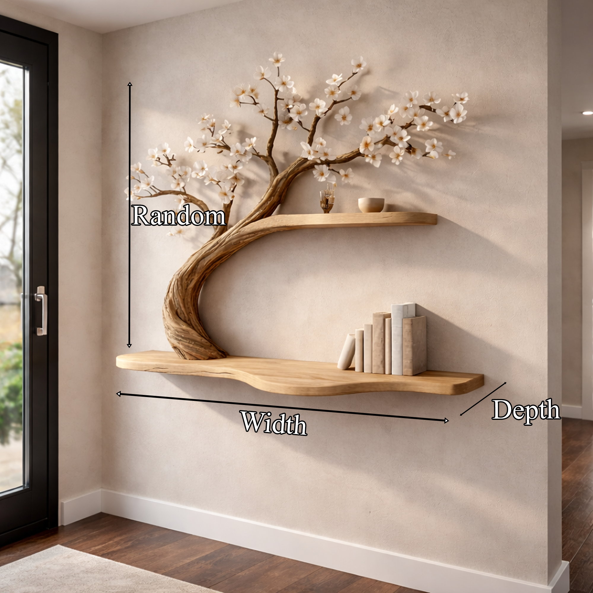 Rustic Tree Shelf Wall Mounted Bookcase For Living Room Decor SINLKIFL245