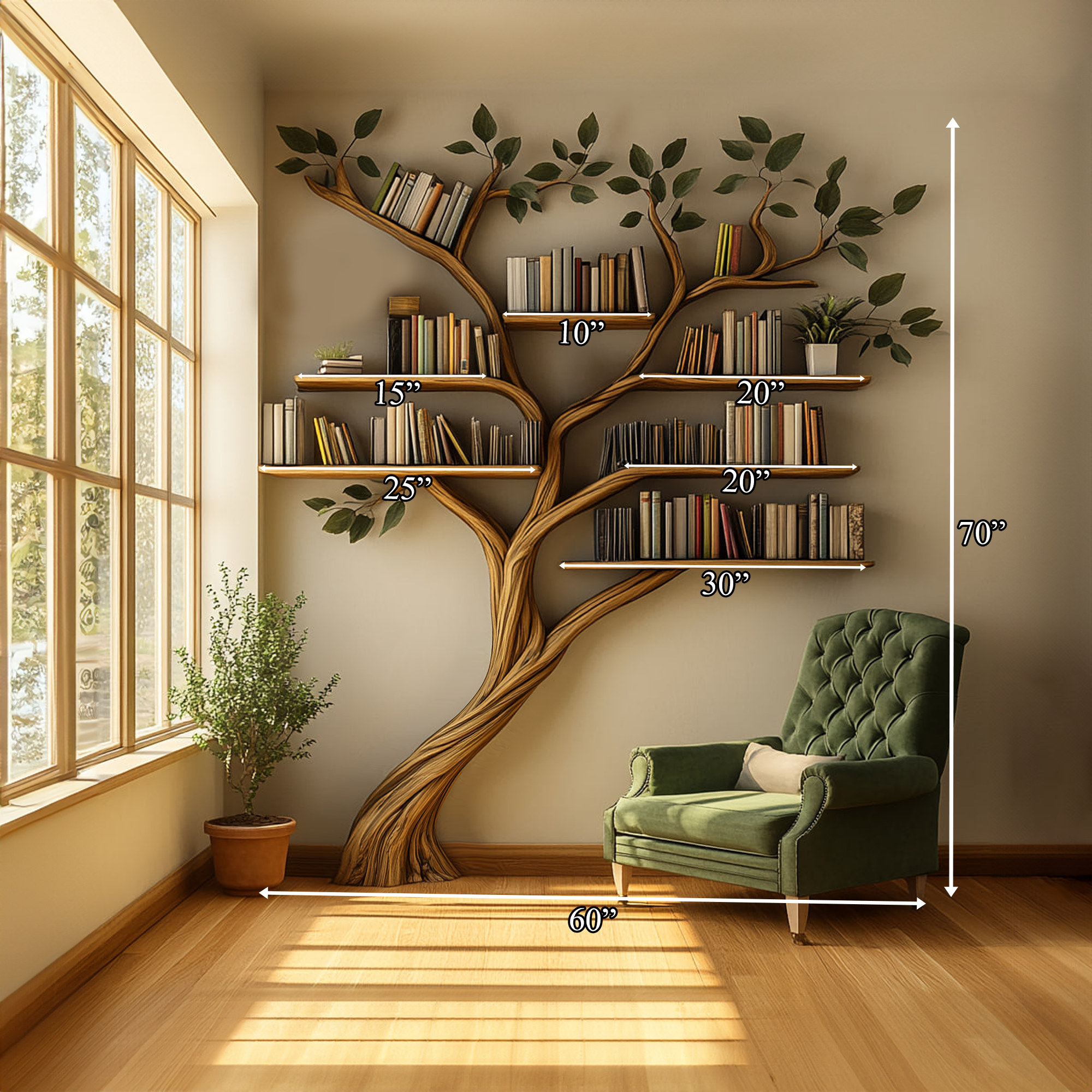 Rustic Tree Wall Shelf Living Room Artistic Display SINLKITB482