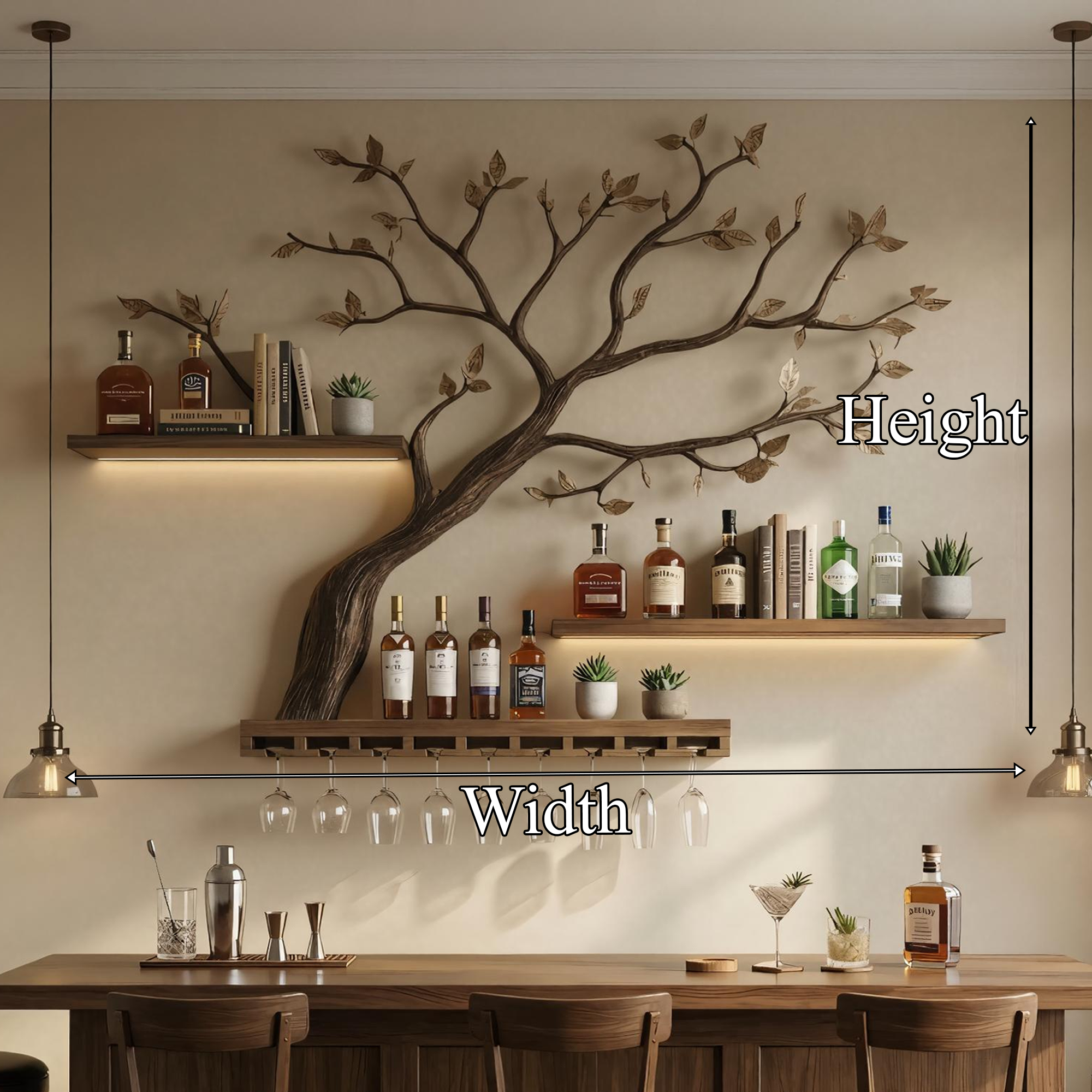 Organic Tree Branch Wine Rack Wooden Wall Shelf For Kitchen Dining Room Home Bar SINLKIWR009