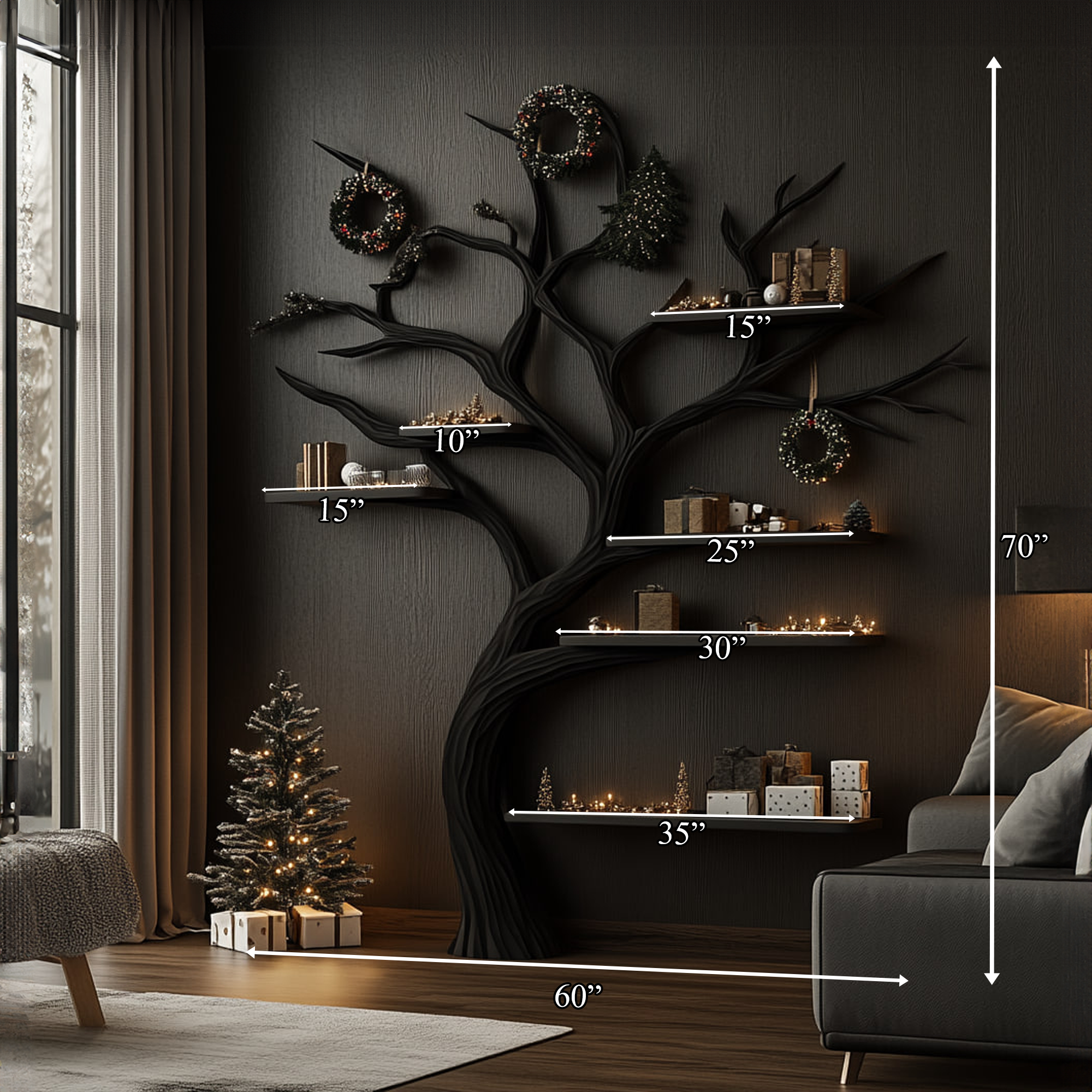 Rustic Tree Inspired Bookshelf Living Room Christmas Decor SINLKITB487