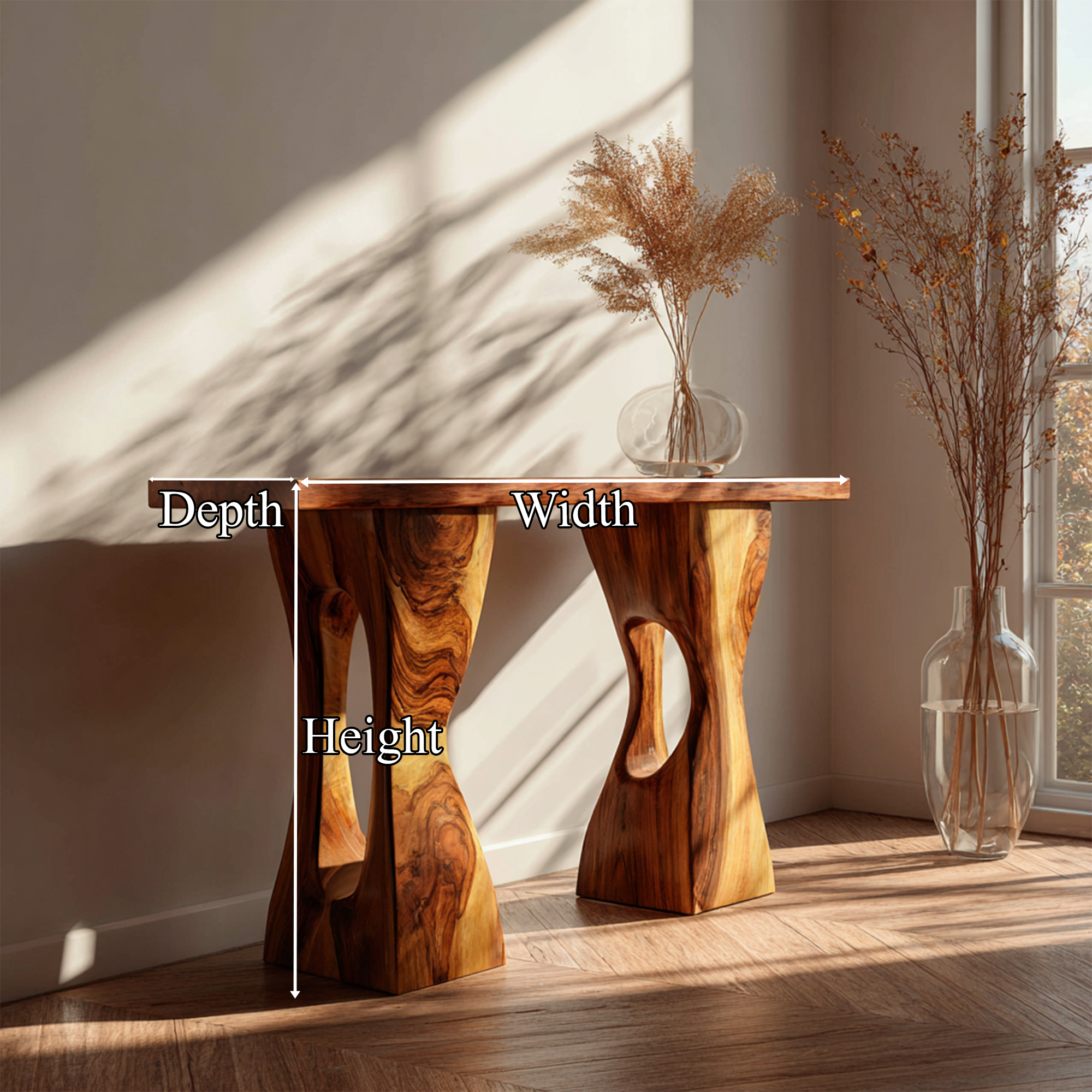 Mid Century Modern Console Wavy Carved Wood Entry Hall SINLKICS407