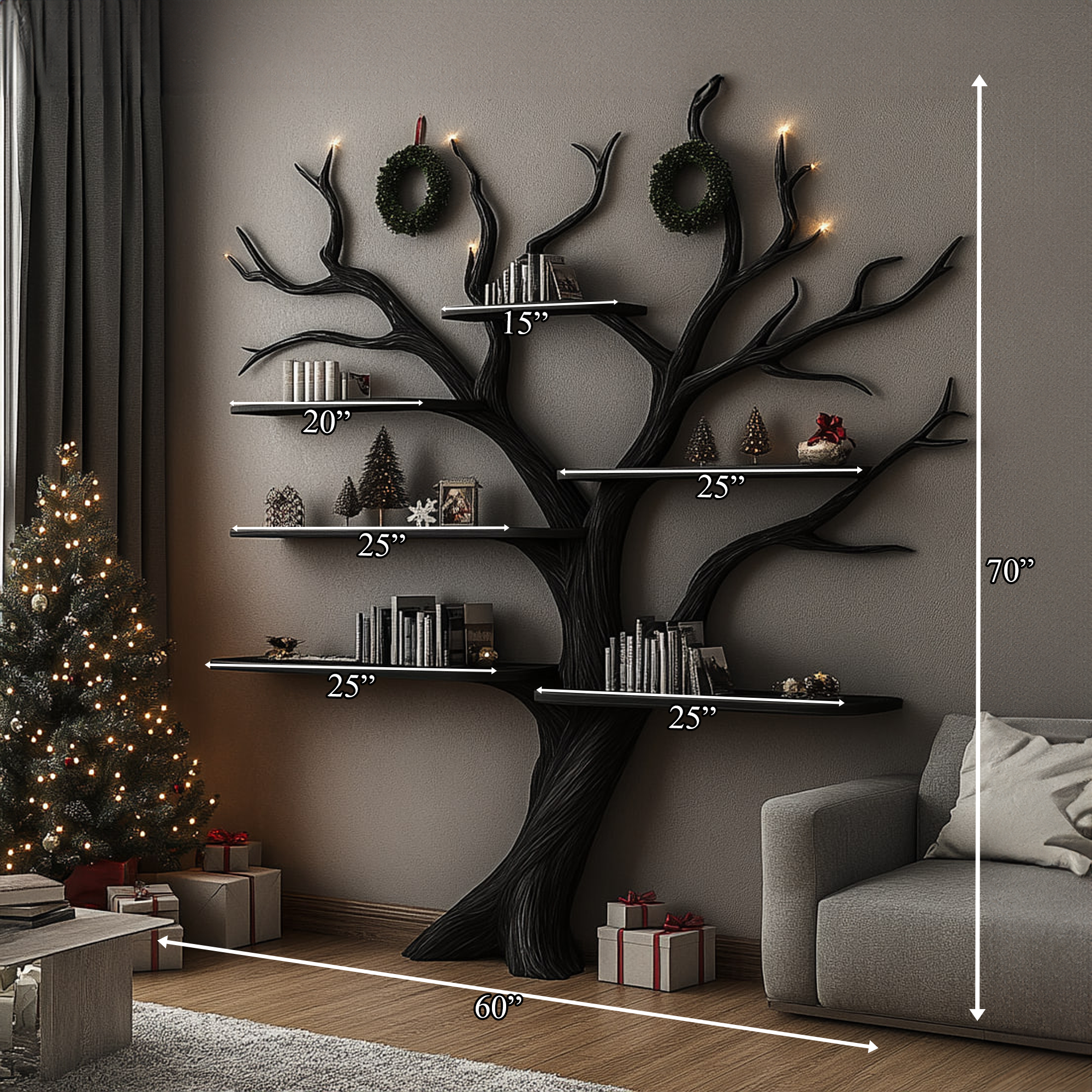 Rustic Tree Shaped Bookshelf Dining Room Christmas Holiday Decor SINLKITB493