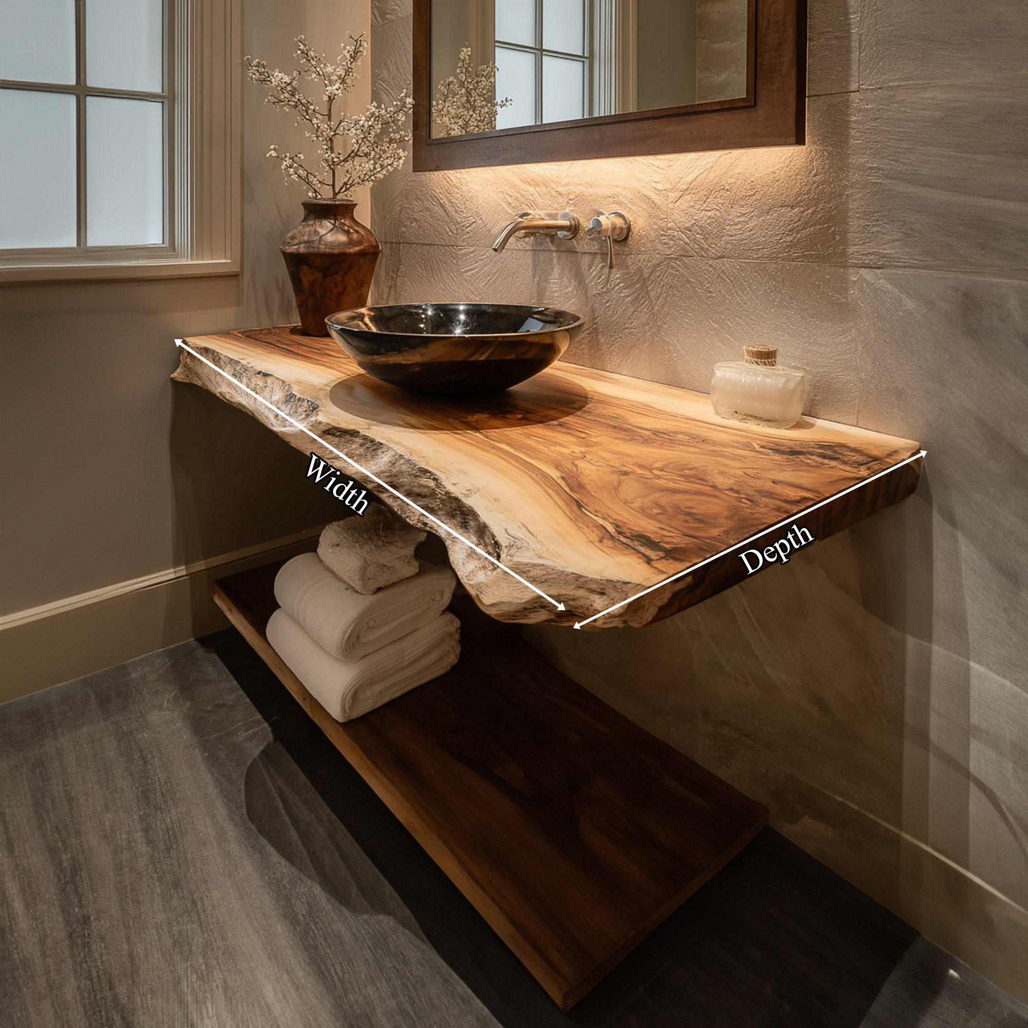 Rustic Floating Shelf Natural Edge Vanity Powder Room SINLKIBRV160