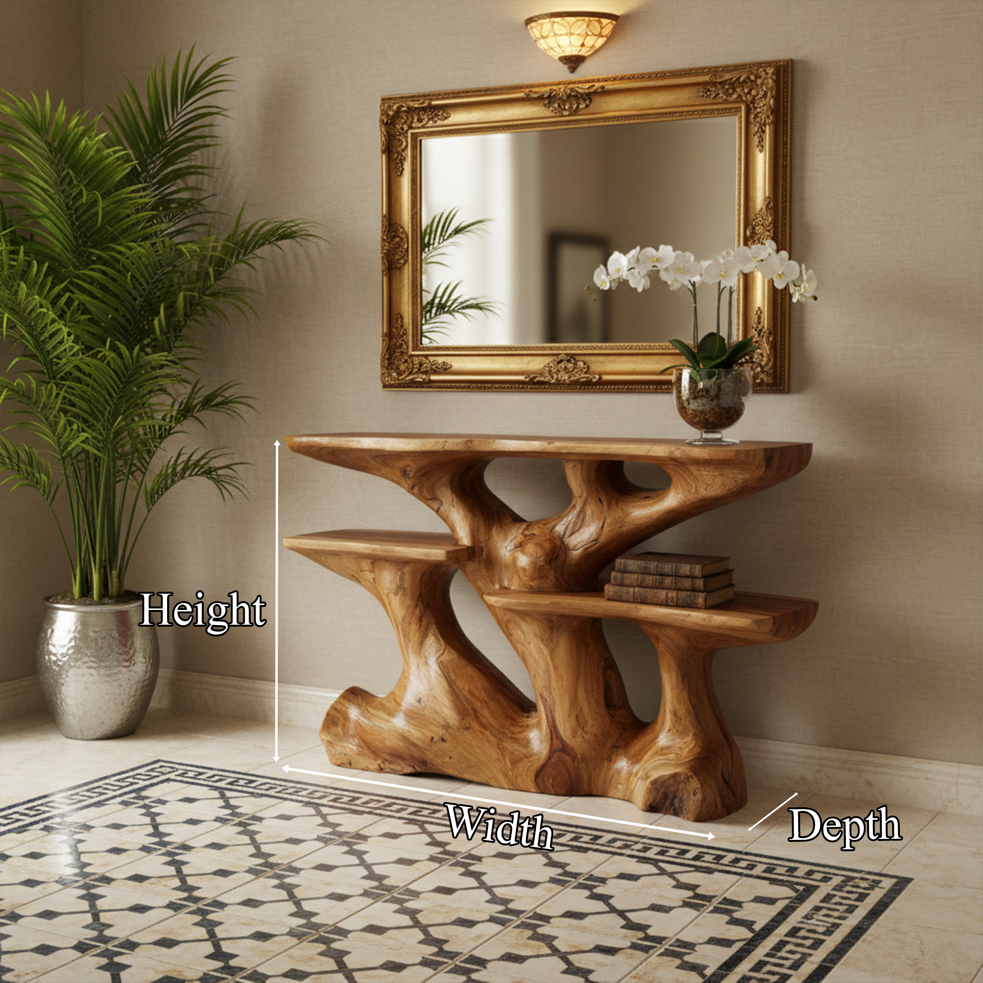 Mid Century Sculptural Wood Console Table Living Room SINLKICS432