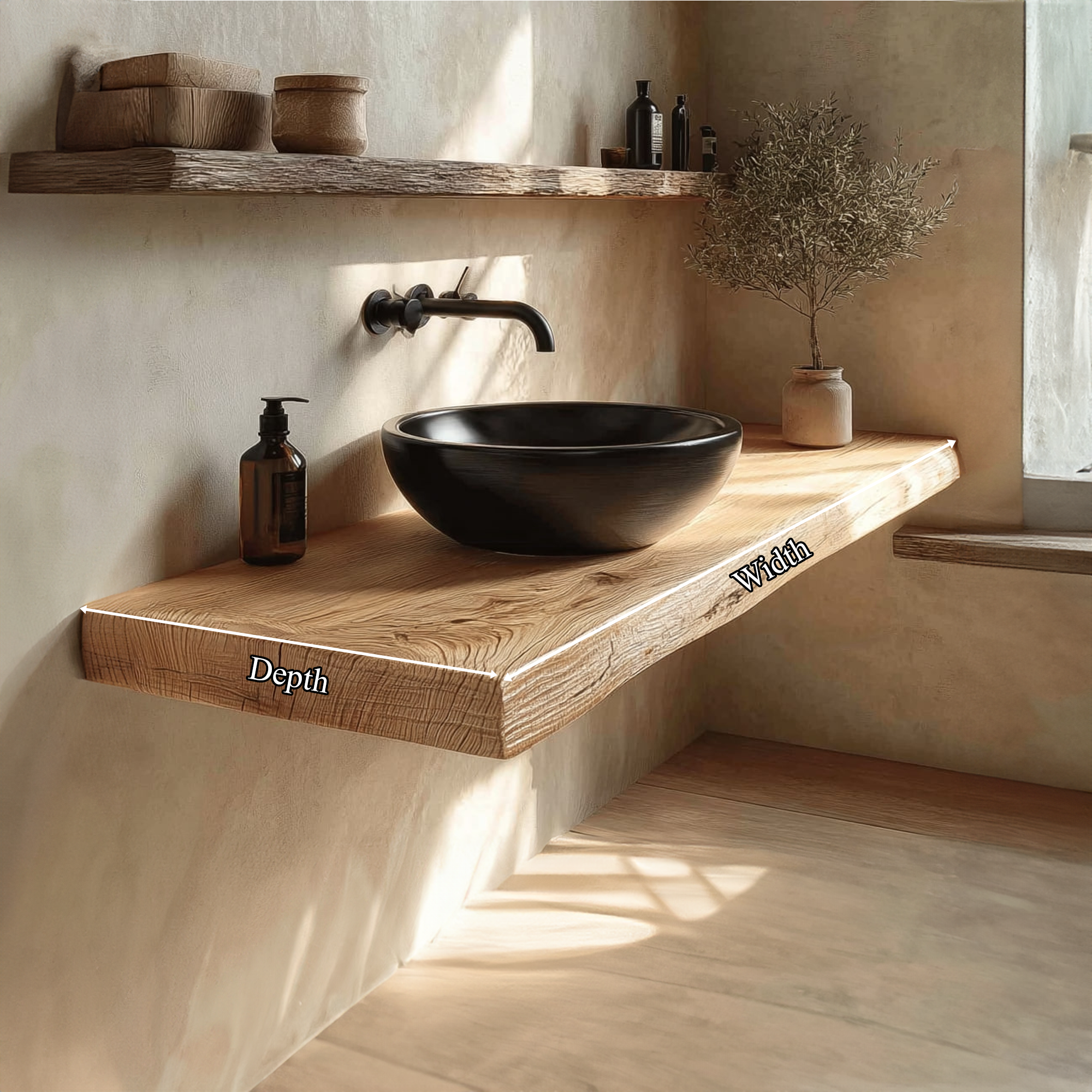 Rustic Floating Shelf Natural Edge Vanity Washroom SINLKIBRV159