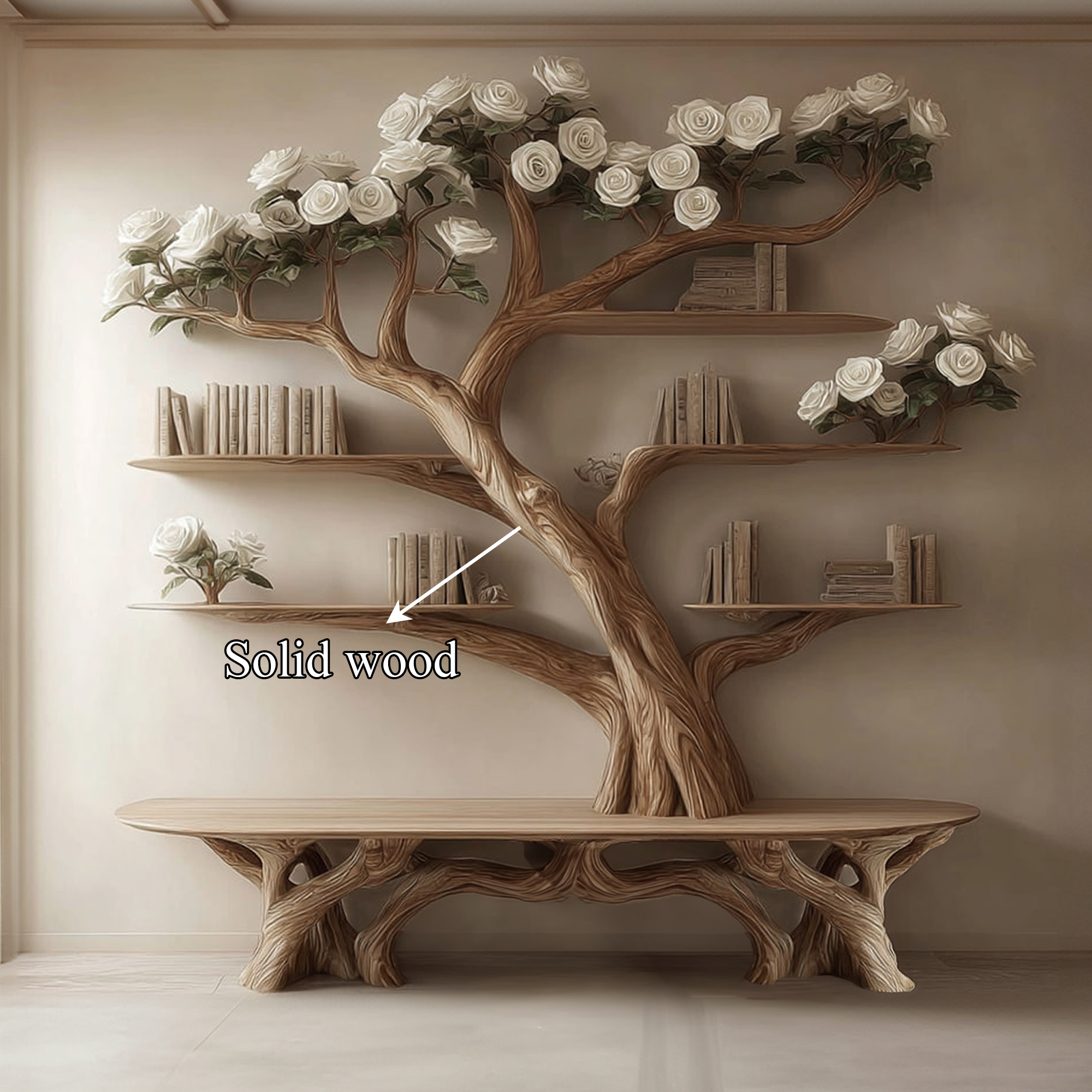 Rustic Tree Bookshelf Bench Living Room SINLKITB239
