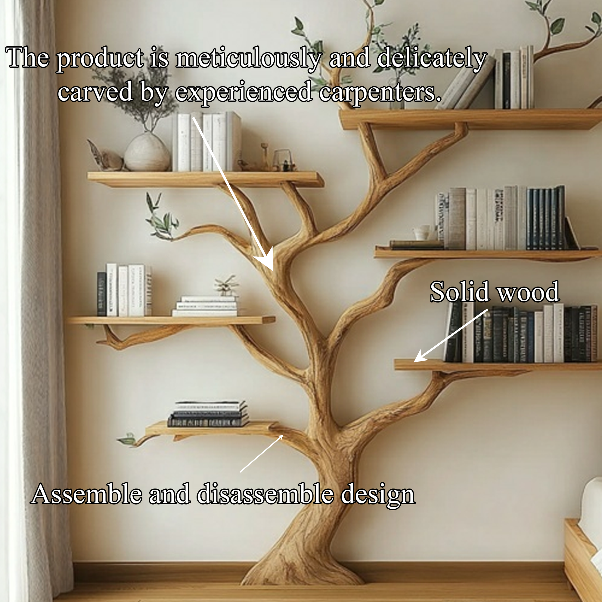 Rustic Nature Inspired Branch Bookshelf Bedroom Interior Statement Storage SINLKITB609