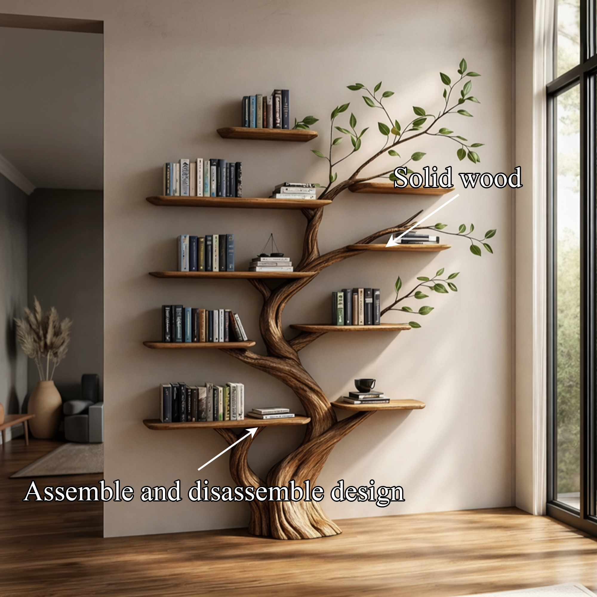 Rustic Wooden Tree Bookcase Home Space SINLKITB627