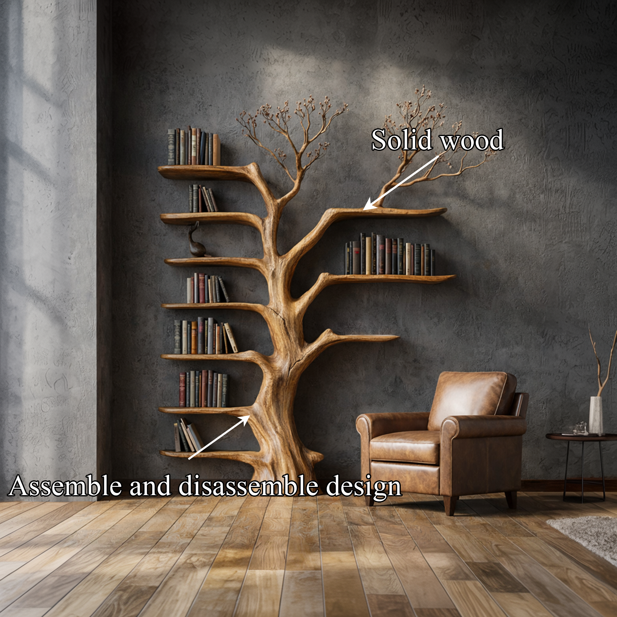 Rustic Tree Bookshelf Living Room Interior Signature Wall Furniture SINLKITB669