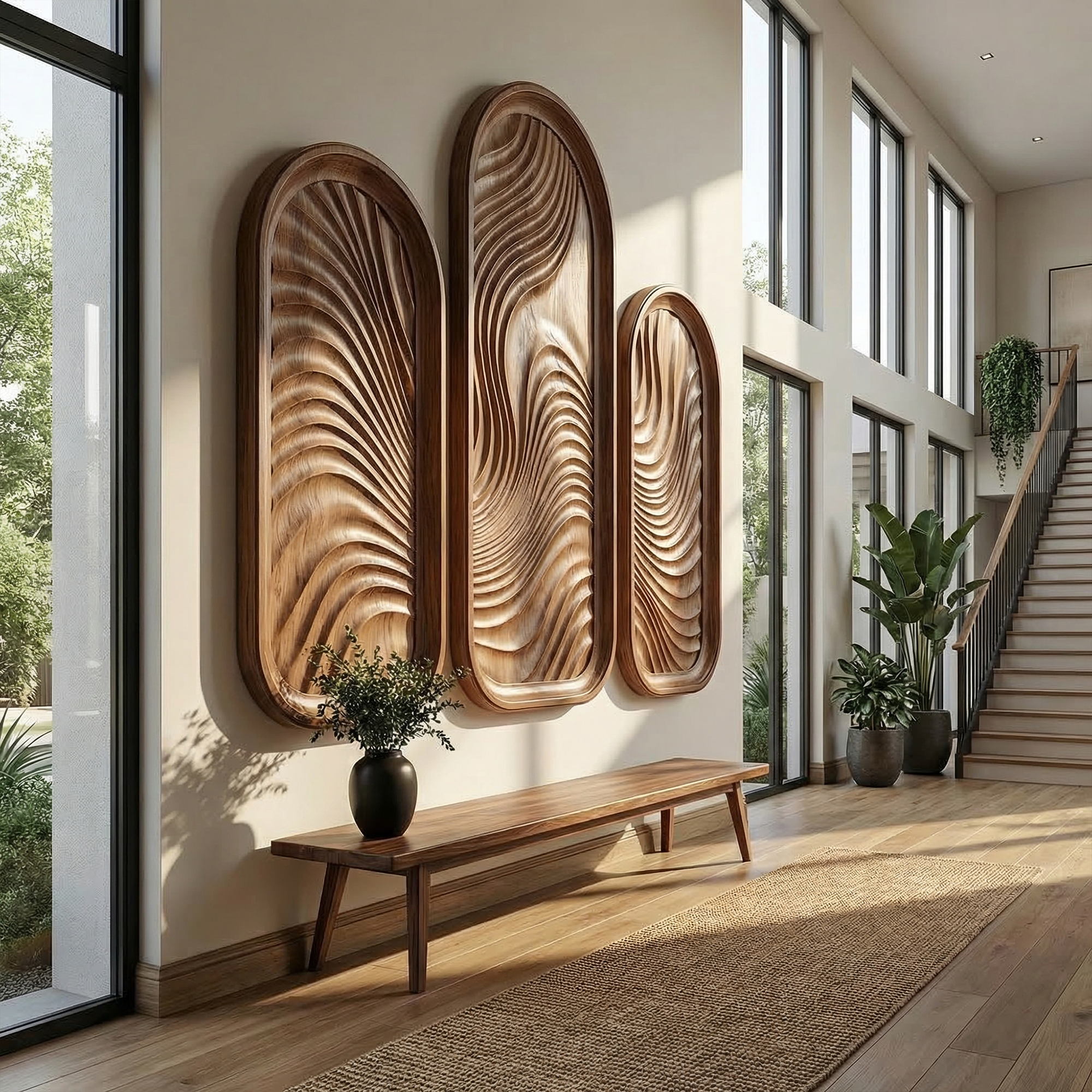 Modern Minimalist Wood Sculpture Wall Art Living Room And Hallway SINLKIWD051