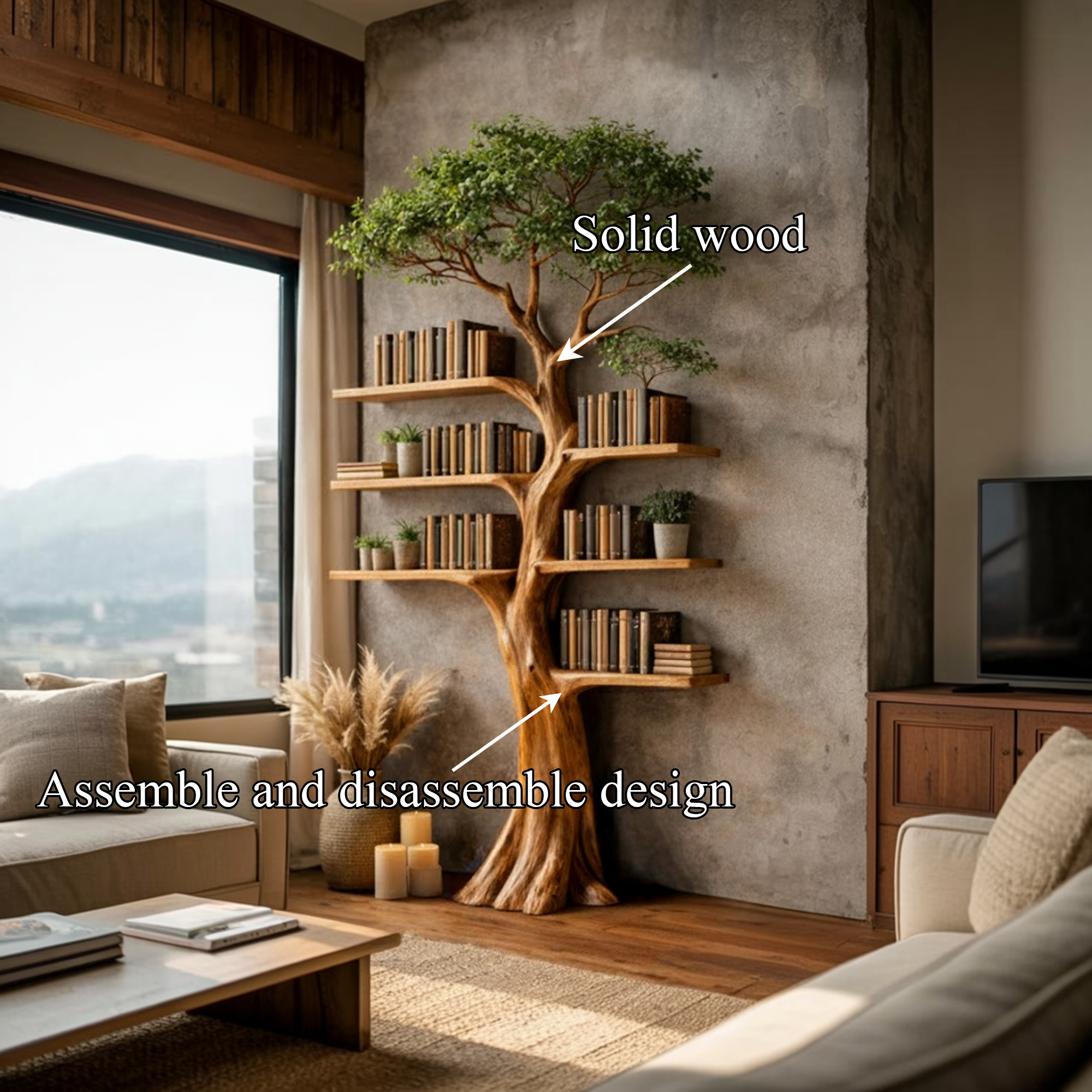 Rustic Artistic Tree Bookshelf Living Room SINLKITB652
