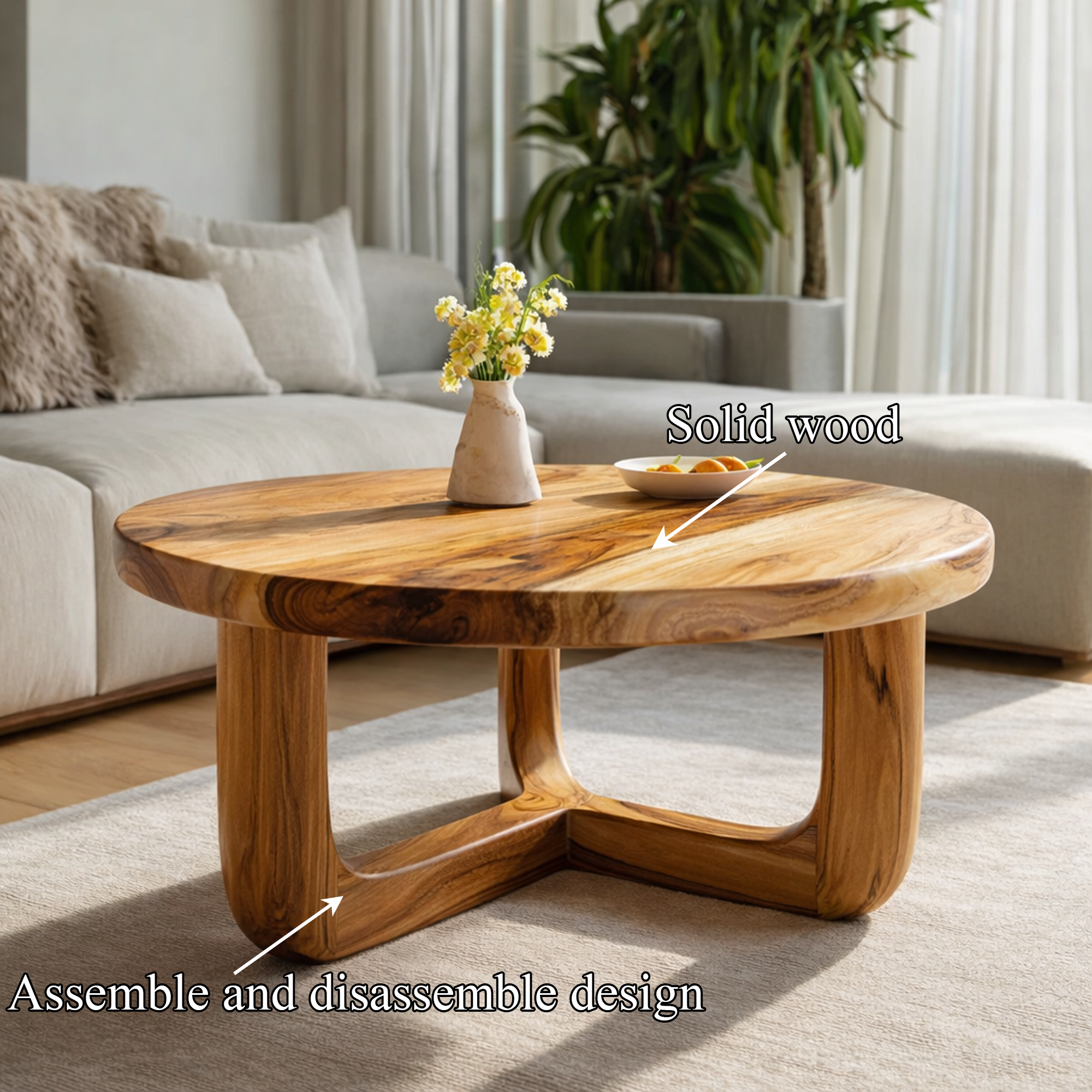 Split Base Solid Wood Coffee Table Organic Modern Living Room Interior SINLKICF322